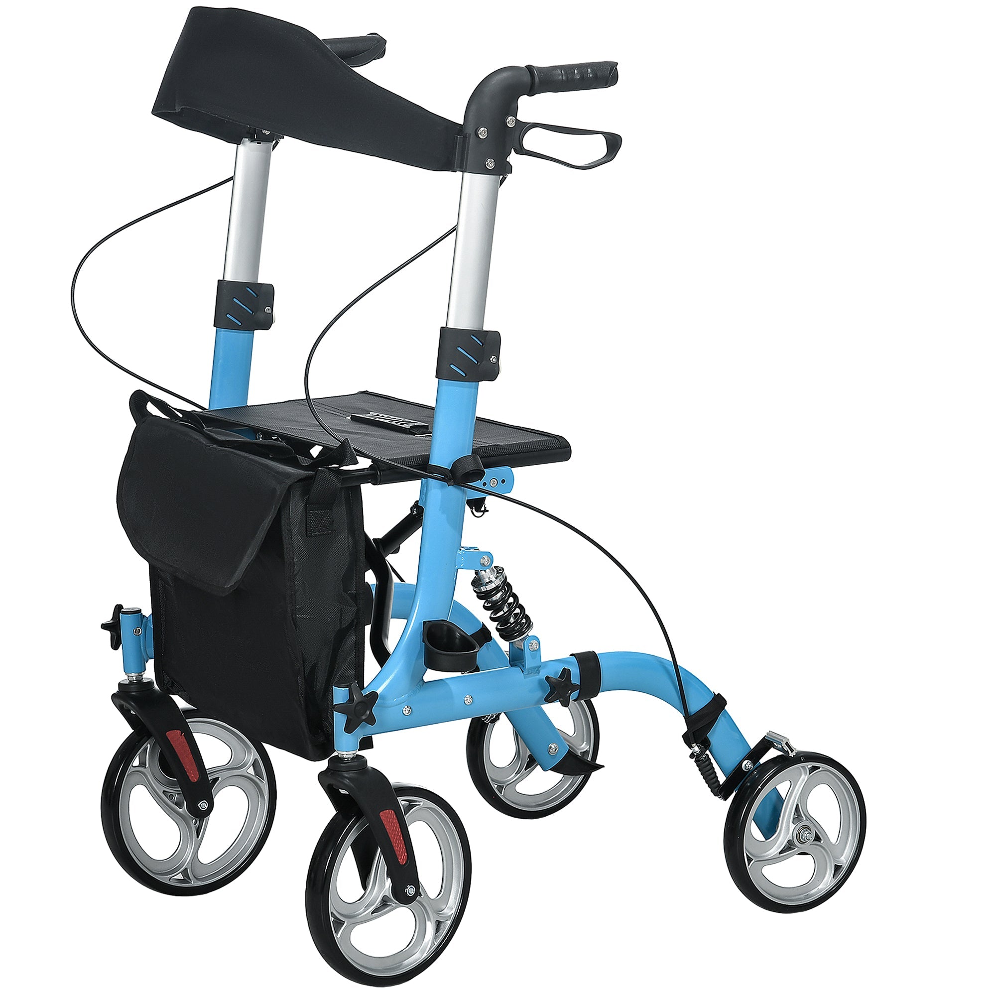 4 Wheel Rollator with Seat & Back, Lightweight Folding Mobility Walker w/ Large Wheels, Carry Bag, Adjustable Height, Dual Brakes, Blue-0