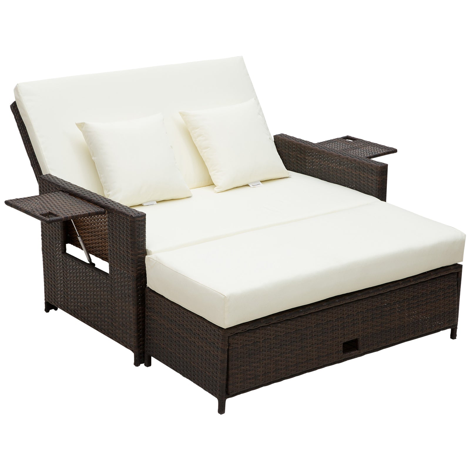 2 Seater Assembled Garden Patio Outdoor Rattan Furniture Sofa Sun Lounger Daybed with Fire Retardant Sponge - Brown-0