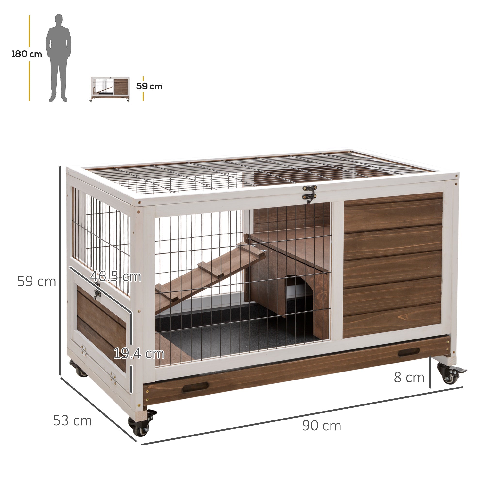 Wooden Indoor Rabbit Hutch w/ Enclosed Run Brown-2