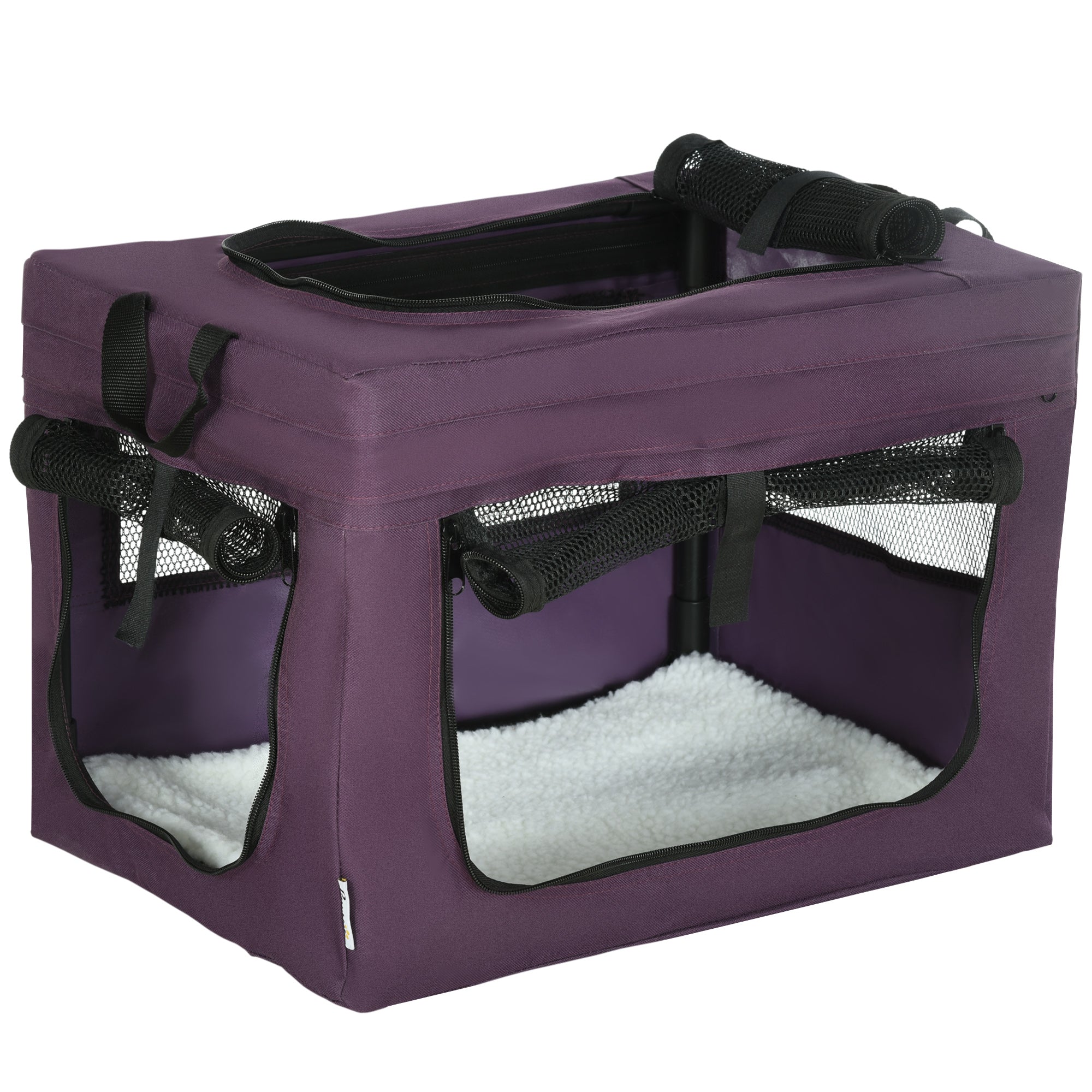 49cm Pet Carrier Portable Cat Carrier Foldable Dog Bag Pet Travel Bag w/ Cushion for Miniature Dogs, Purple-0