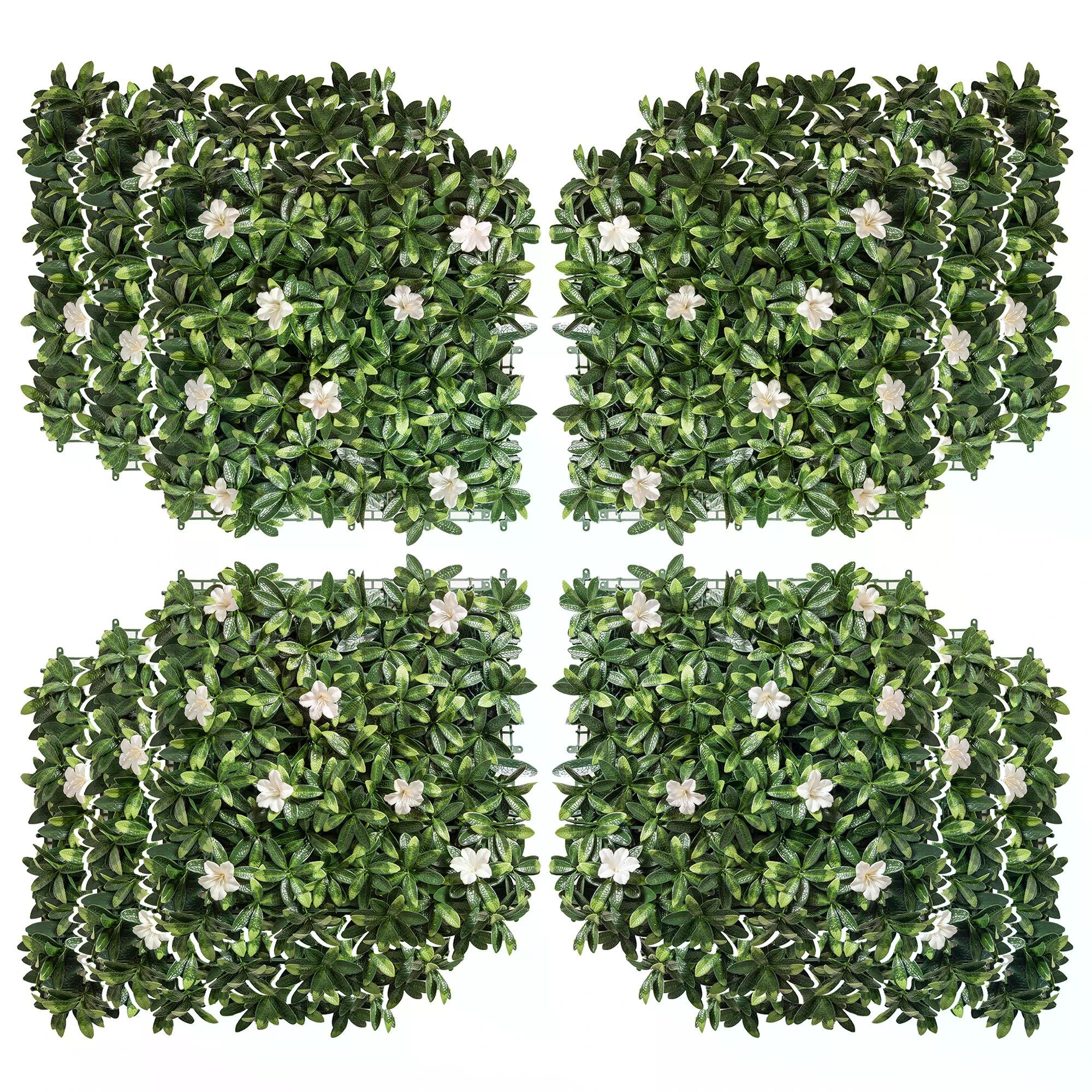 12PCS Artificial Boxwood Wall Panels 20" x 20" Rhododendron Privacy Fence Screen Faux Hedge Greenery Backdrop for Garden Backyard Balcony-0