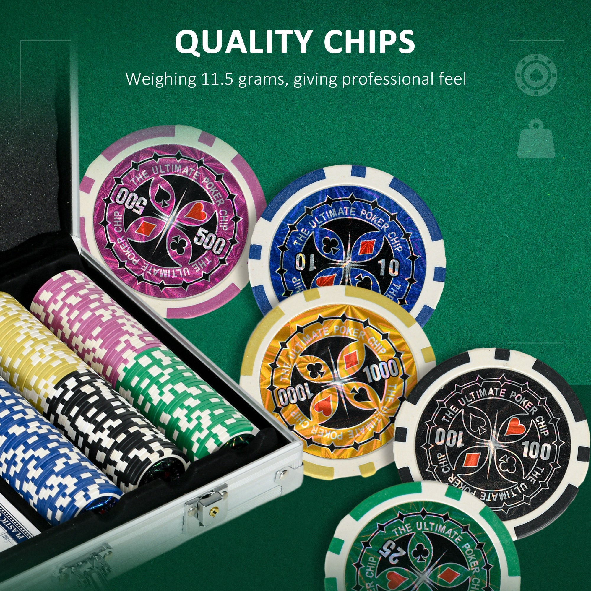 300PCS Poker Chips Set Poker Set with Mat and Chips, 2 Card Decks, Dealer, 5 Dices-4