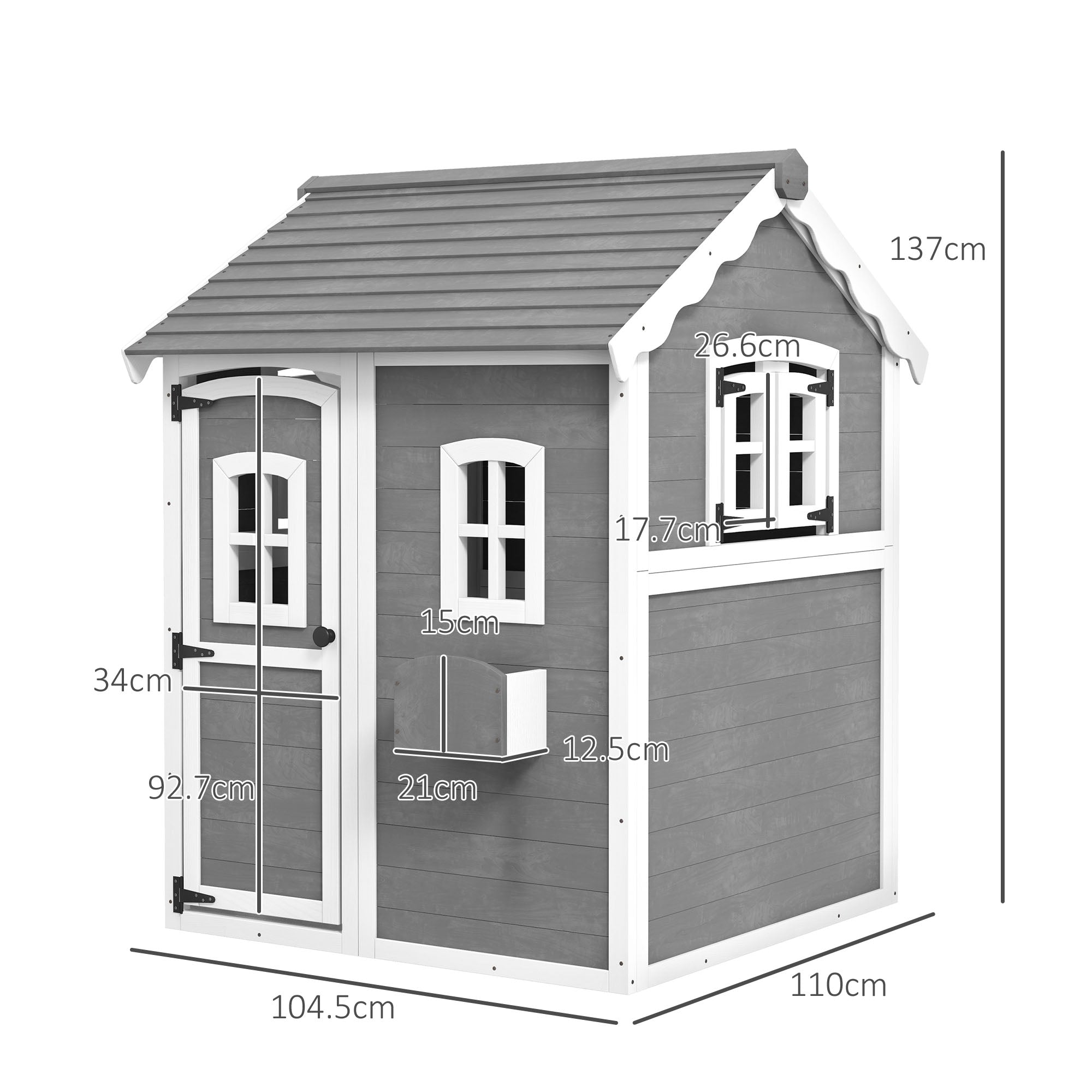 Wooden Playhouse for Kids with Doors, Windows, Plant Box, Floors, for 3-8 Years Old, Garden, Lawn, Patio, Grey-2