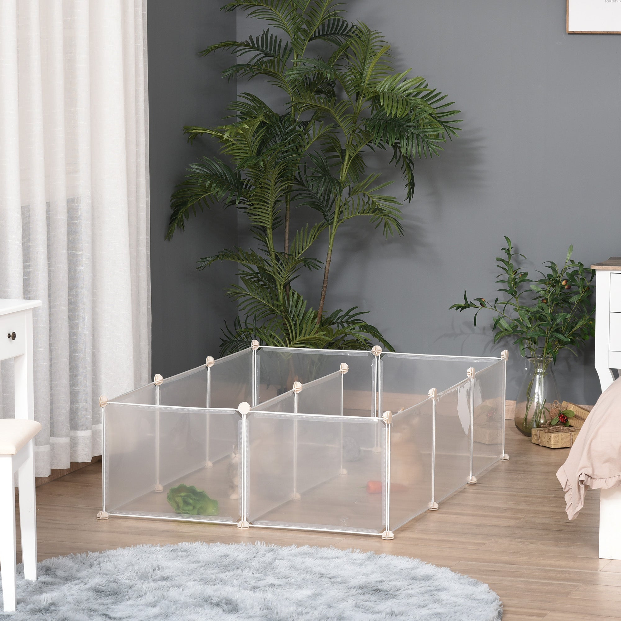 Pet Playpen DIY Small Guinea Pigs Hutches Open Enclosure Portable Plastic Fence 12 Panels for Kitten Bunny Chinchilla Guinea Pig White-0