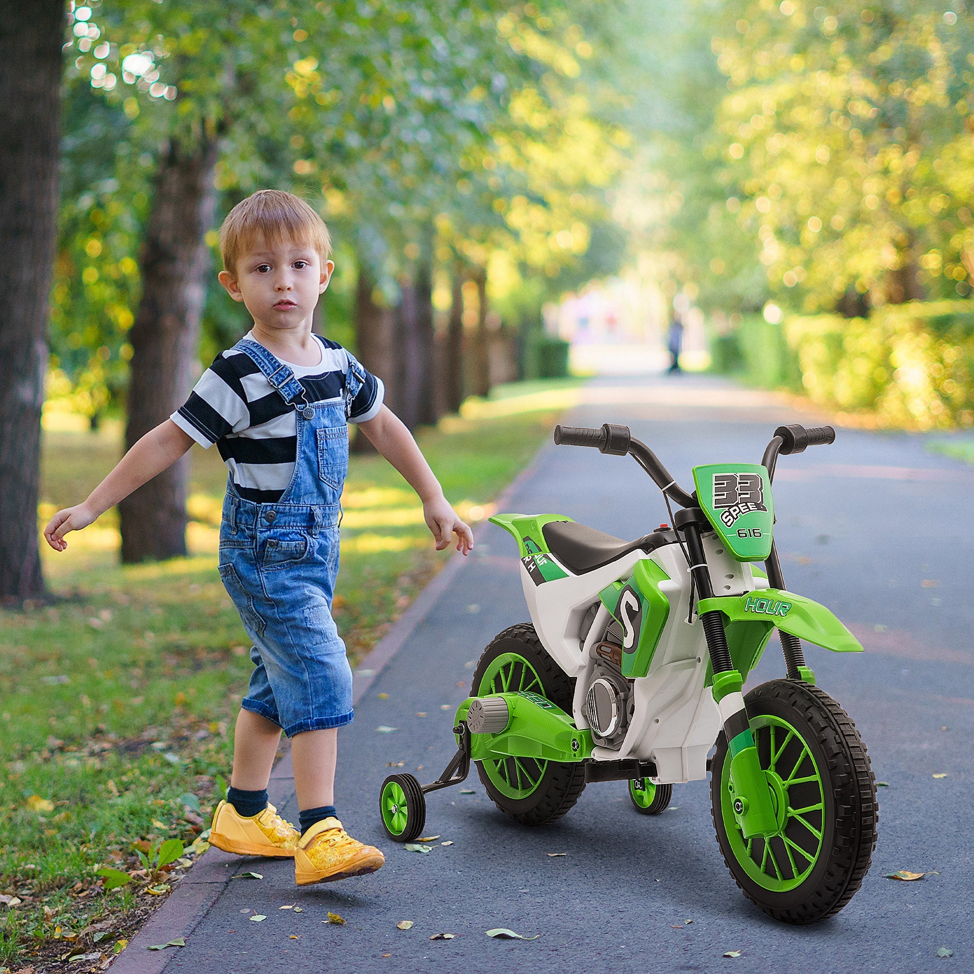 12V Kids Electric Motorbike Ride On Motorcycle Vehicle Toy with Training Wheels for 3-5 Years Old, Green-1