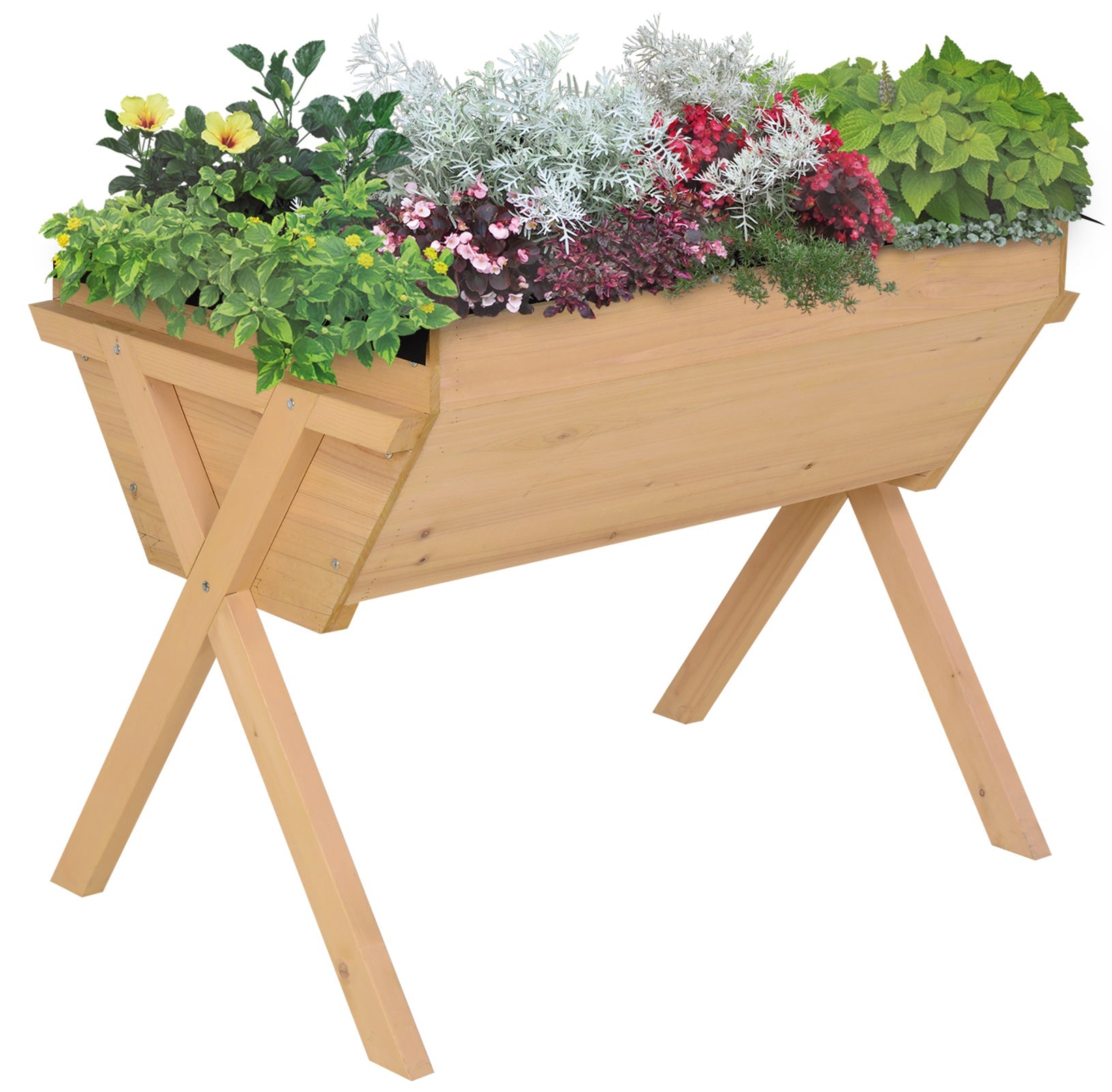 Wooden Planter Raised Bed Container Garden Plant Stand Vegetable Flower Box with Liner 100 L x 70 W x 80 H cm-0