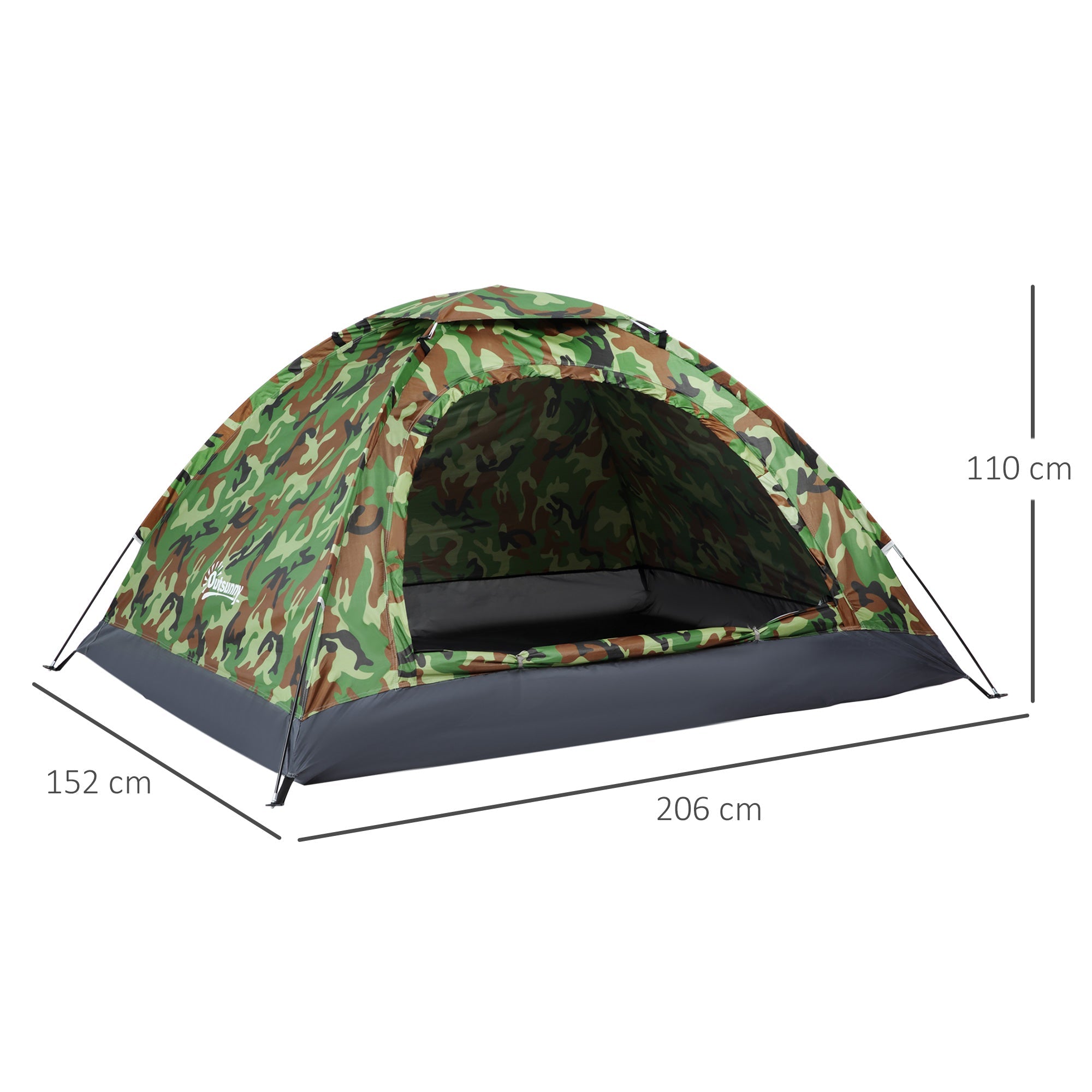 2 Person Camping Tent, Camouflage Tent with Zipped Doors, Storage Pocket, Portable Handy Bag, Multicoloured-2