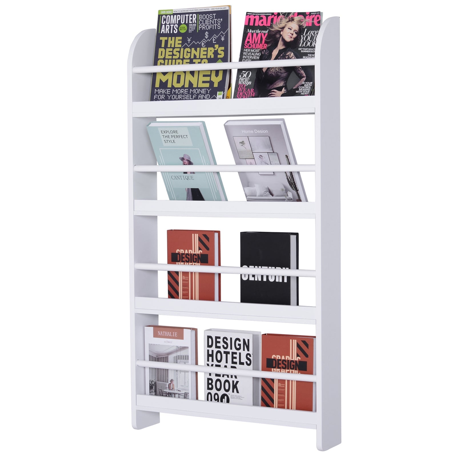 Wood Wall/Standing Magazine Holders Book Rack Shelf 4 Tiers Space Saving Design Water Resist Home Office Decoration-0