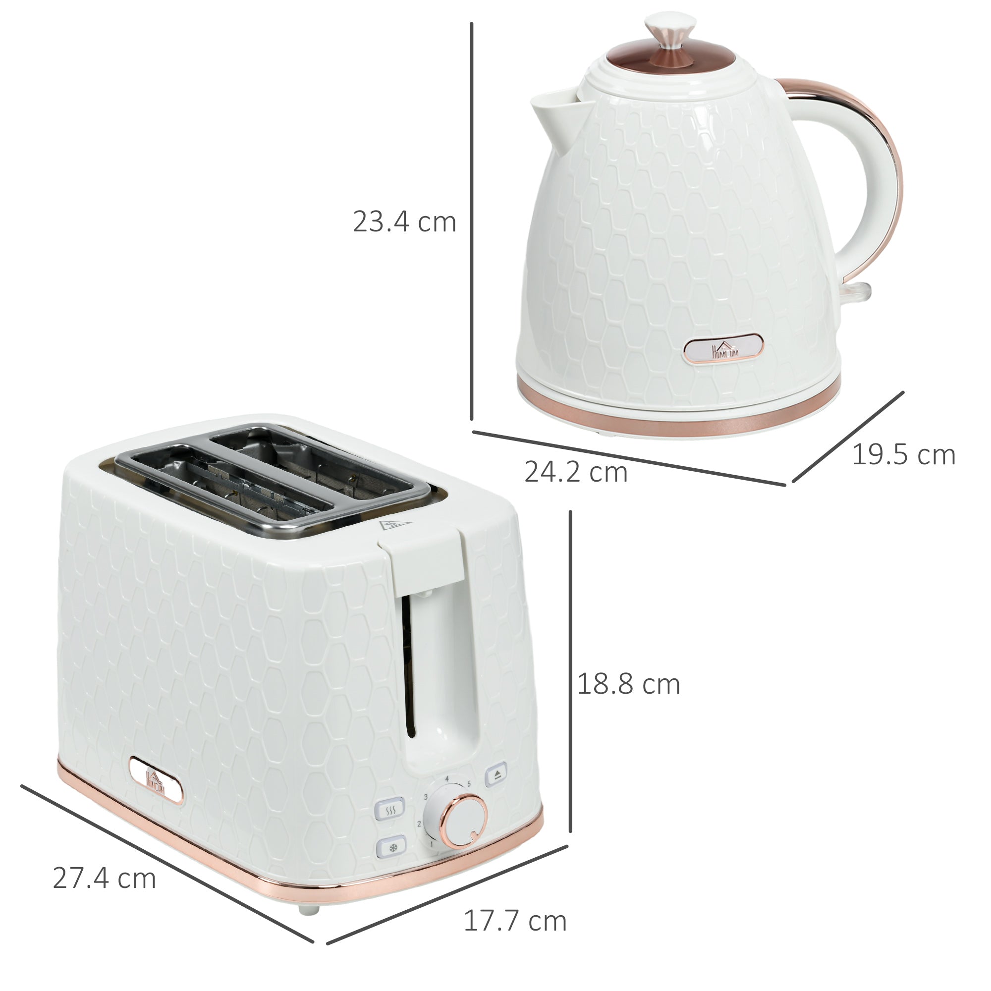 1.7L 3000W Fast Boil Kettle & 2 Slice Toaster Set, Kettle and Toaster Set with Auto Shut Off, Browning Controls, White-2