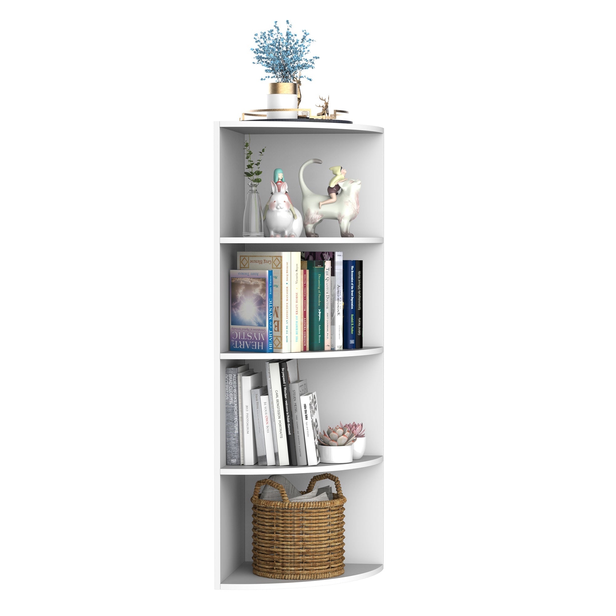 Wood Corner Shelf 4 Tier Unit Freestanding Bookshelf Plants Stand Display Shelf Modern Decoration White-1