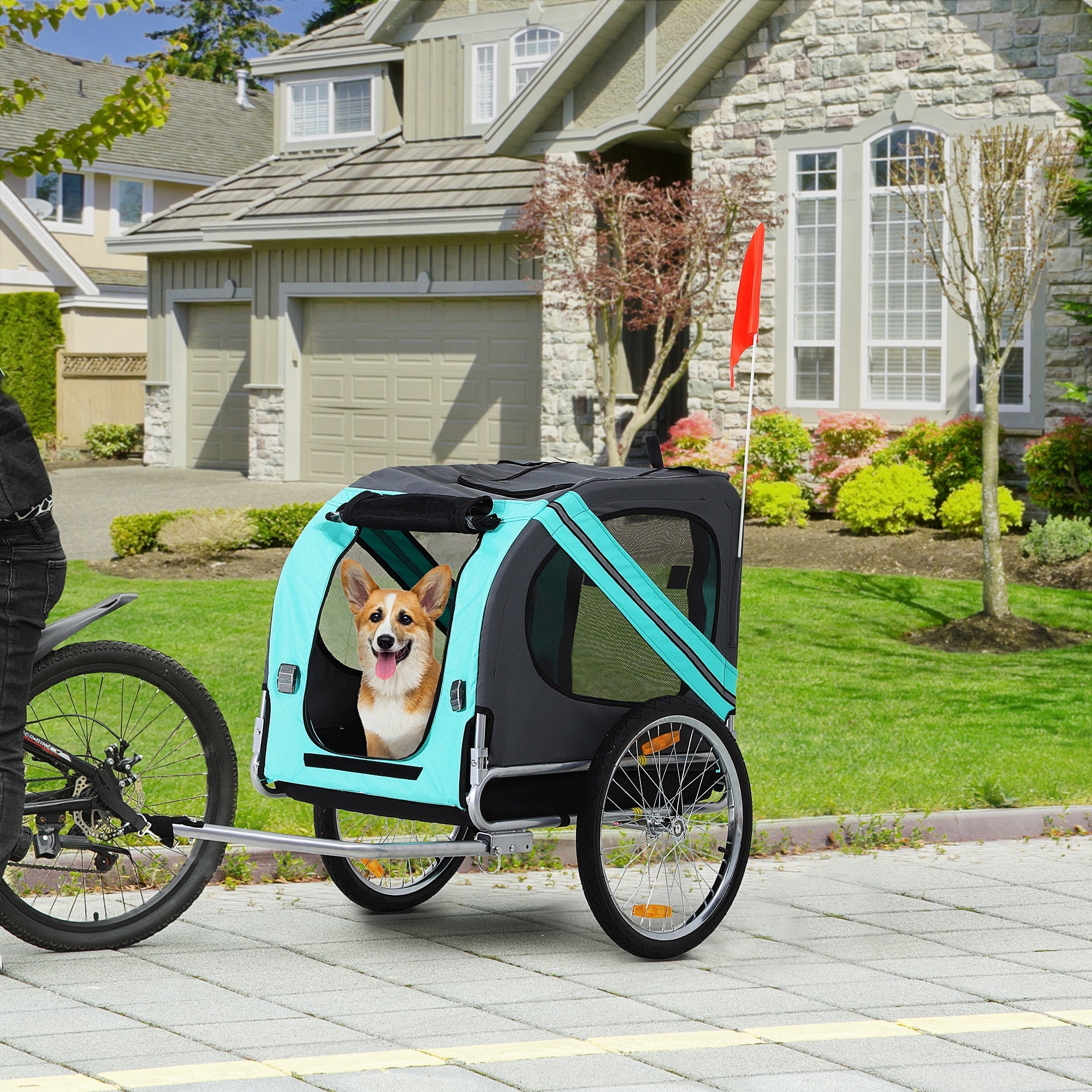 Dog Bike Trailer Folding Pet Trailer Dog Carrier Bicycle Steel Frame Jogger Stroller with Suspension - Green & Grey-1