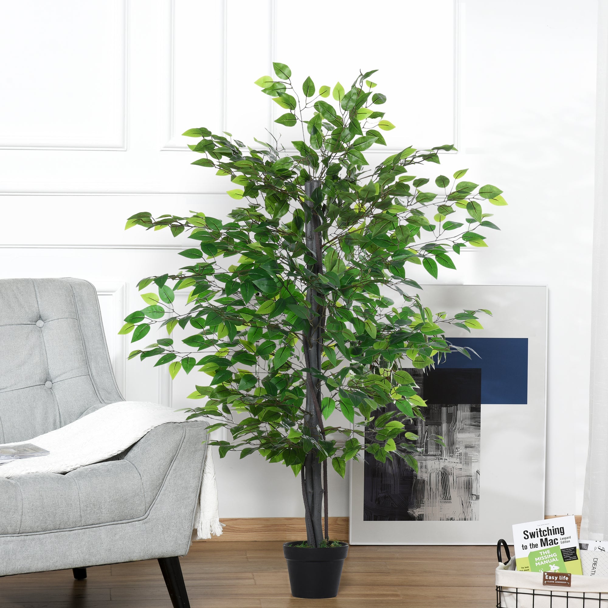 145cm Artificial Tree Banyan Plant Faux Decorative Tree W/ Cement Pot Vibrant Greenery Shrubbery Indoor Outdoor Accessory-1