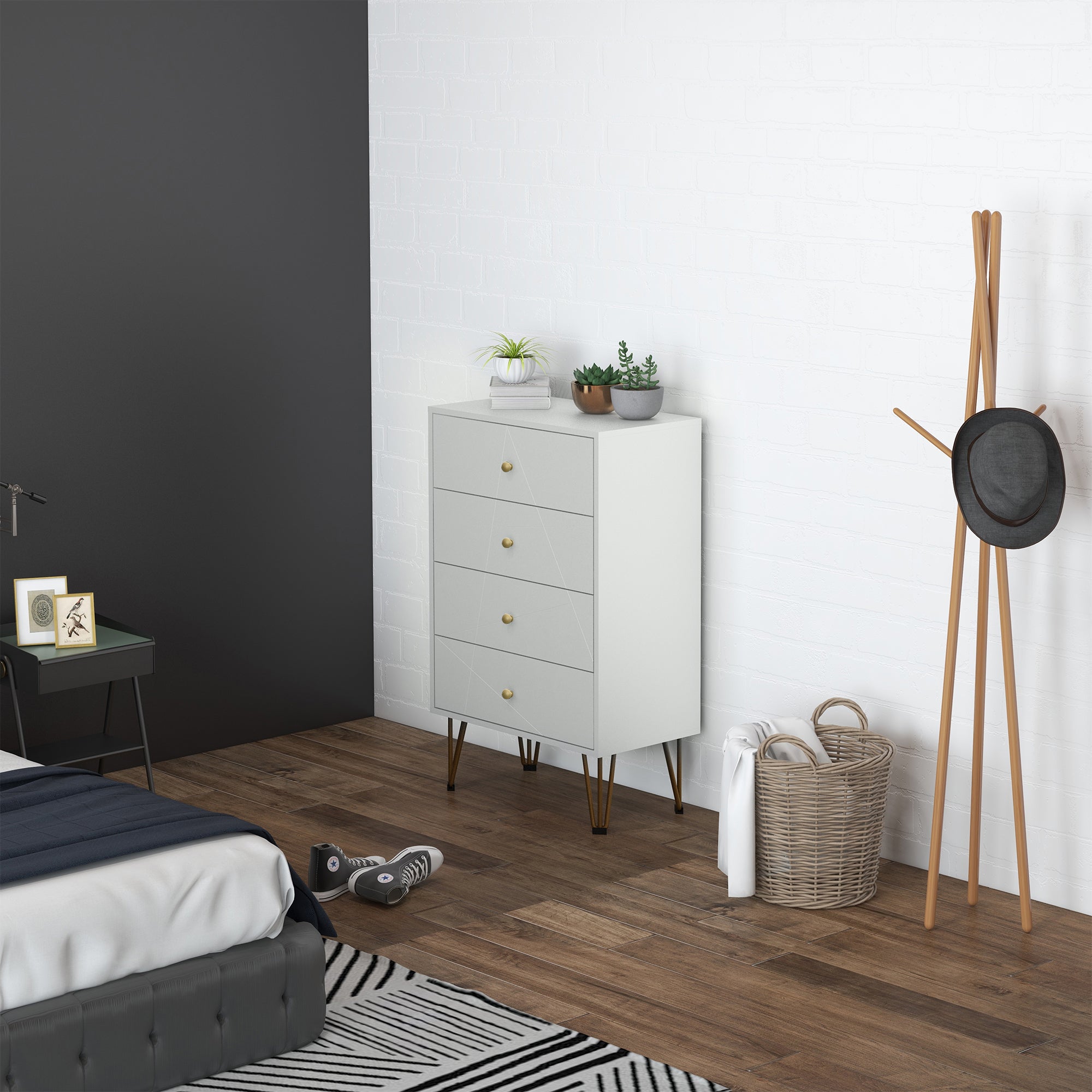 White Chest of Drawers, 4-Drawer Dresser for Bedroom, Modern Storage Cabinets with Hairpin Legs-1