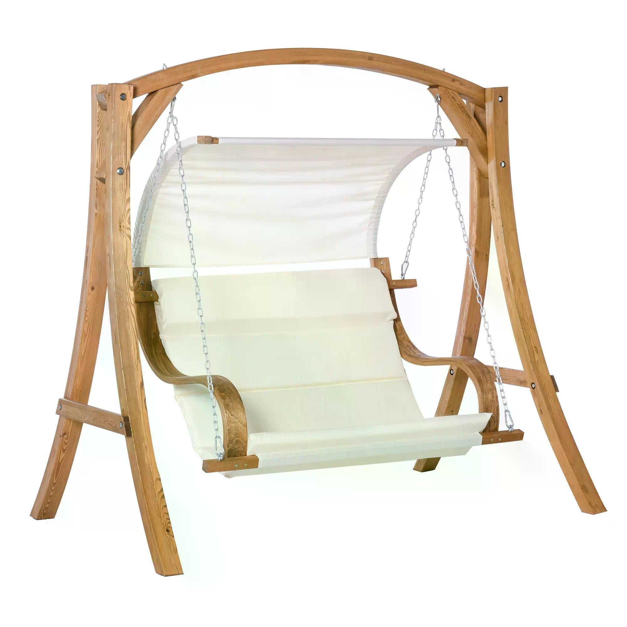 Wooden Porch Swing Chair A-Frame Wood Log Swing Bench Chair With Canopy and Cushion for Patio Garden Yard-0