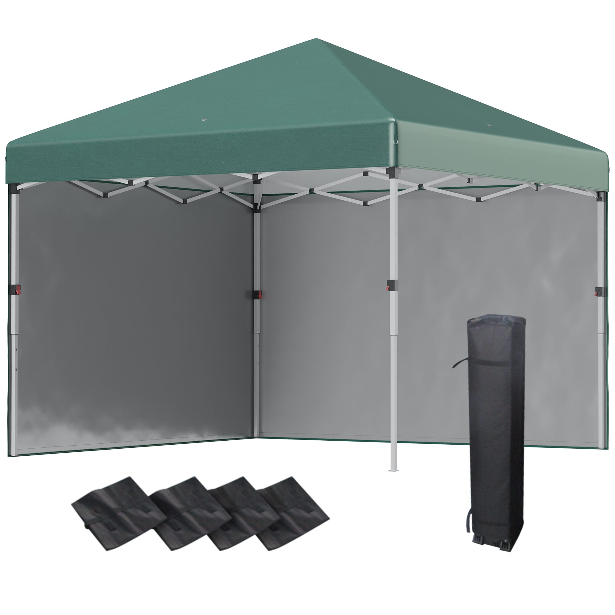 3 x 3 (M) Pop Up Gazebo with 2 Sidewalls, Leg Weight Bags and Carry Bag, Height Adjustable Party Tent Event Shelter for Garden, Patio, Green-0