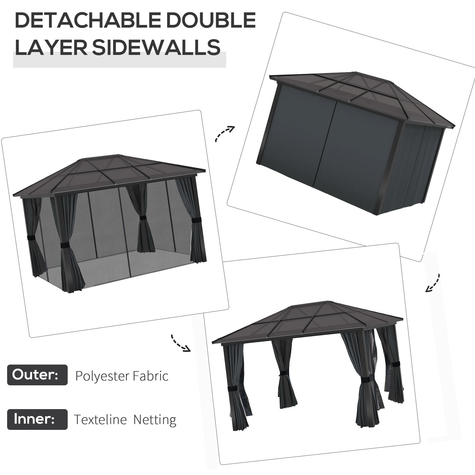 3 x 4m Hard Top Gazebo Garden Pavilion with Netting and Curtains, Polycarbonate Roof and Aluminium Frame-4