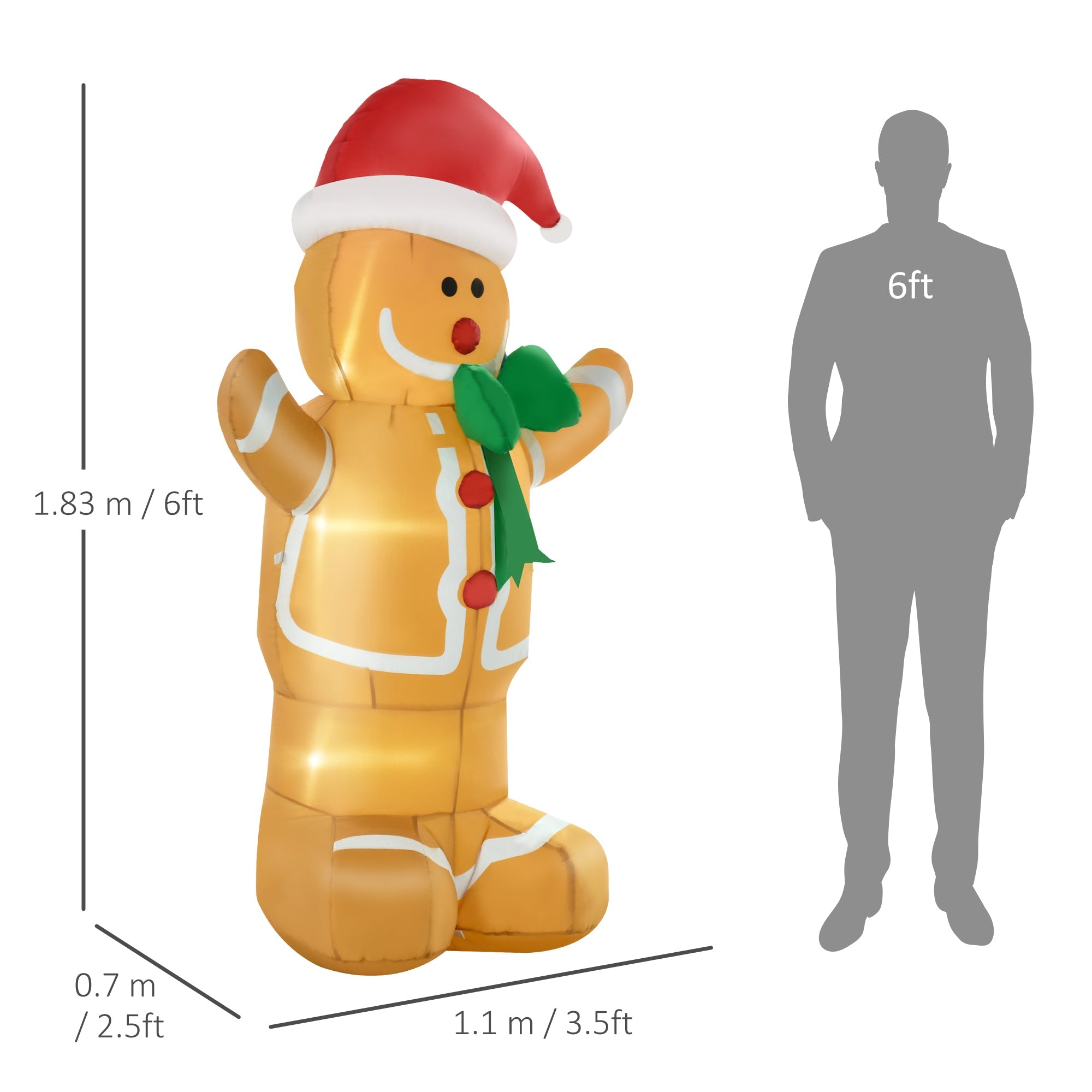 183cm Christmas Inflatable Gingerbread Man Holiday Yard Lawn Decoration with LED Lights, Indoor Outdoor Blow Up Decor-2