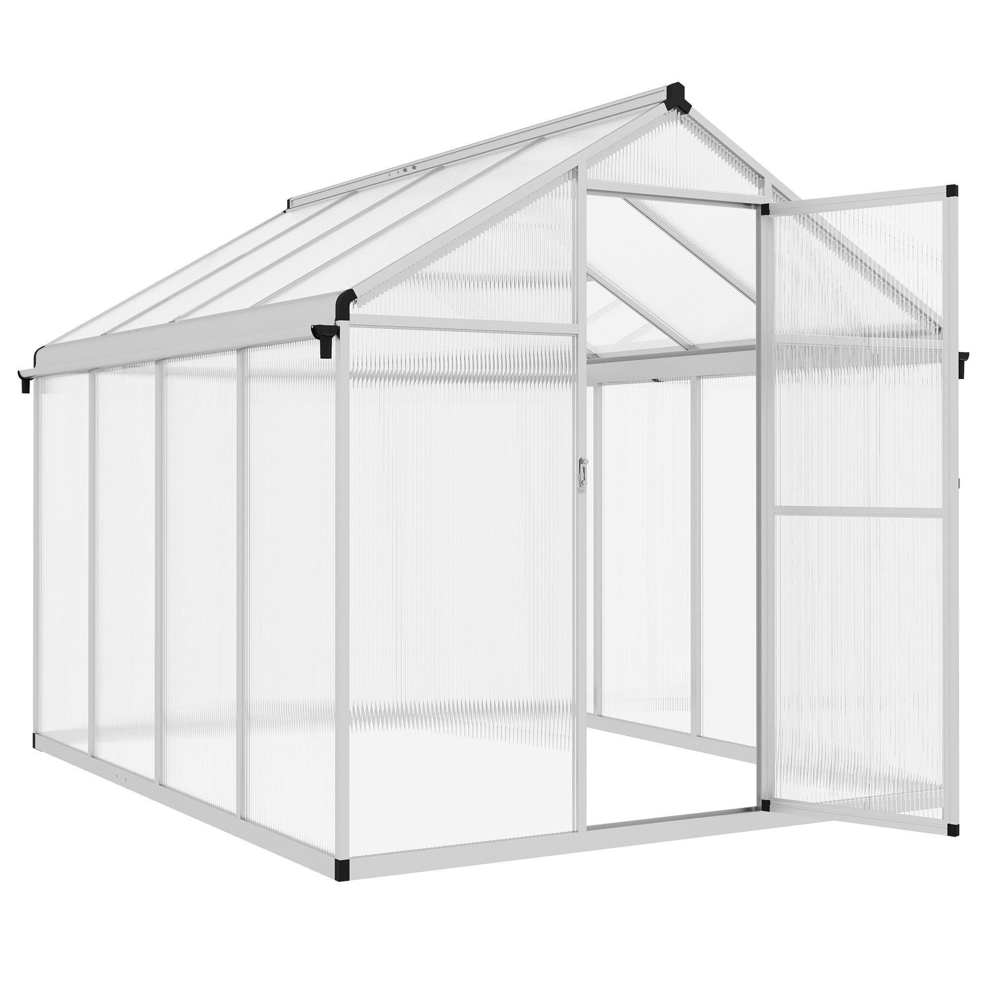 6 x 8ft Polycarbonate Greenhouse with Rain Gutters, Large Walk-In Green House with Door and Window, Garden Plants Grow House-0