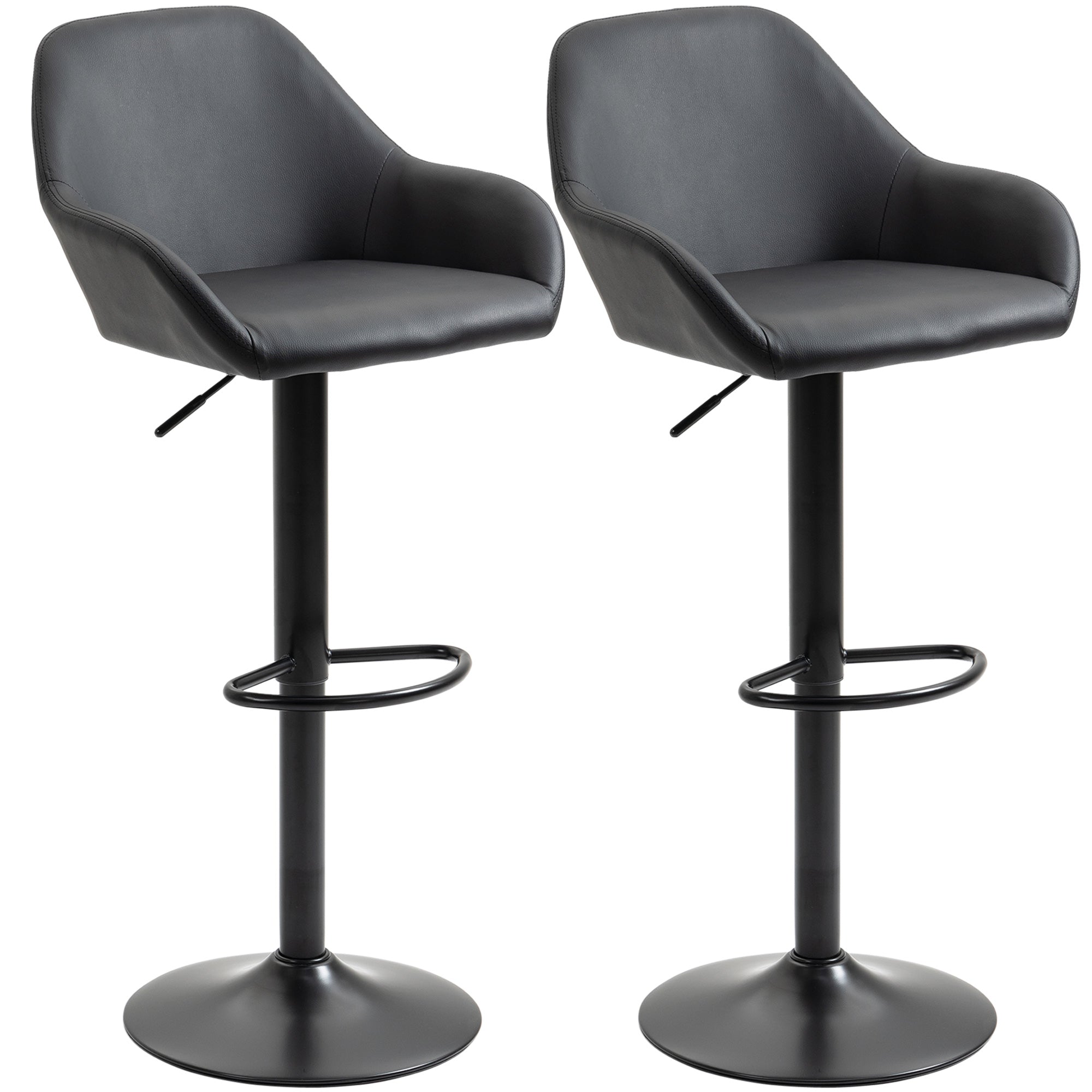 Adjustable Bar Stools Set of 2, Swivel Barstools with Footrest and Backrest, PU Leather and Steel Base, for Kitchen Counter Dining Room, Black-0