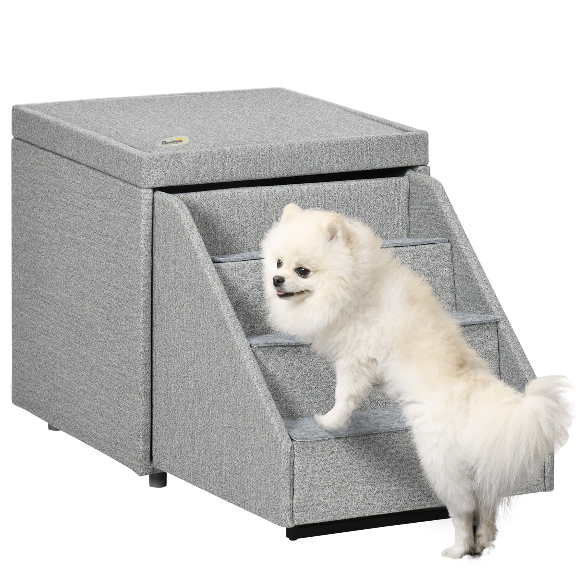 2 in 1 Dog Steps Ottoman, 4-Tier Pet Stairs for Small Medium Dogs and Cats, with Storage Compartment-0