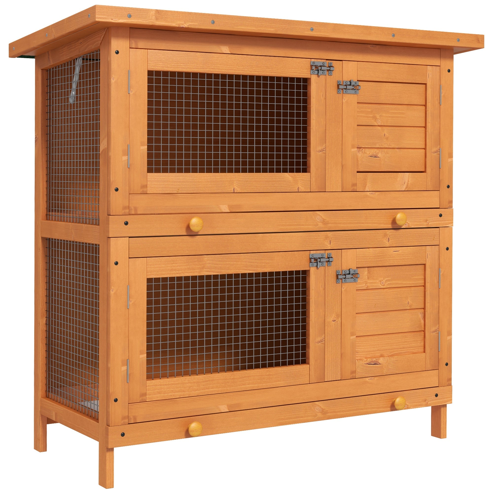 Wooden Rabbit Hutch 2 Tiers Bunny House Rabbit Cage w/ Slide-Out Tray and Hinged Opening Roof Small Animal House for Indoor-0