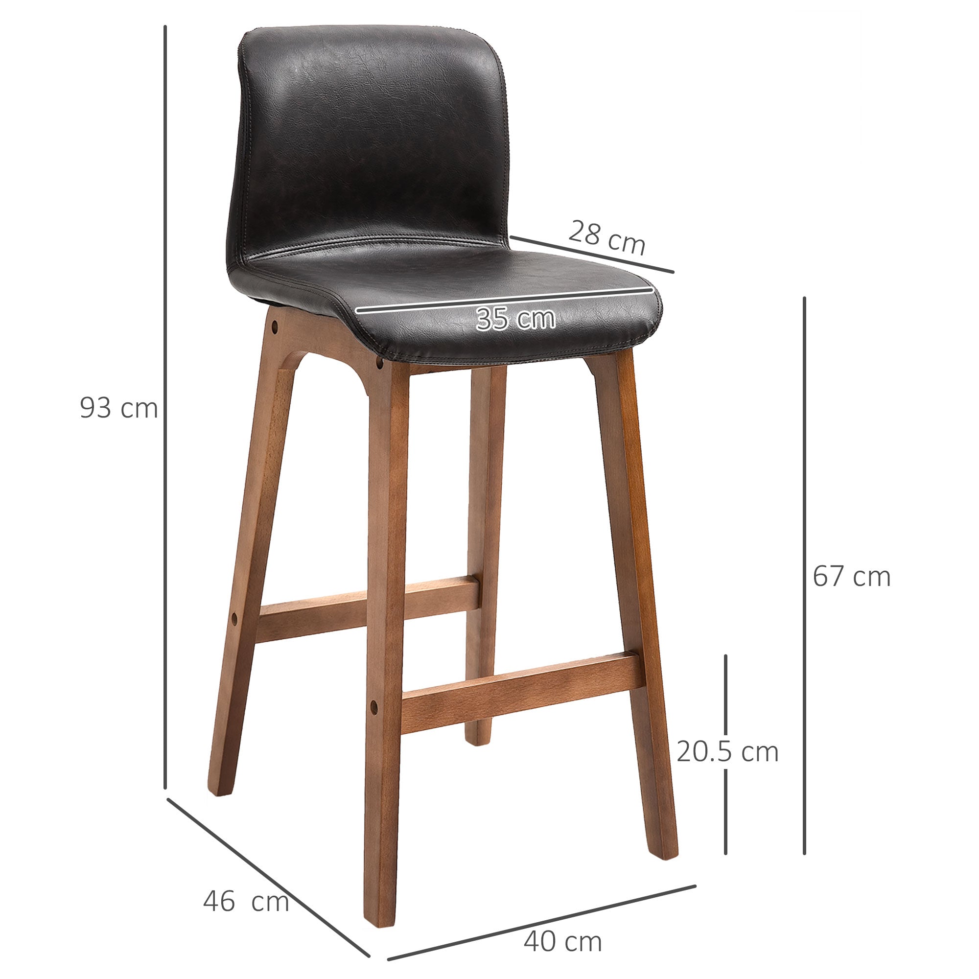 Modern Bar Stools Set of 2, PU Leather Upholstered Bar Chairs with Wooden Frame, Footrest for Home Bar, Dining Room-2