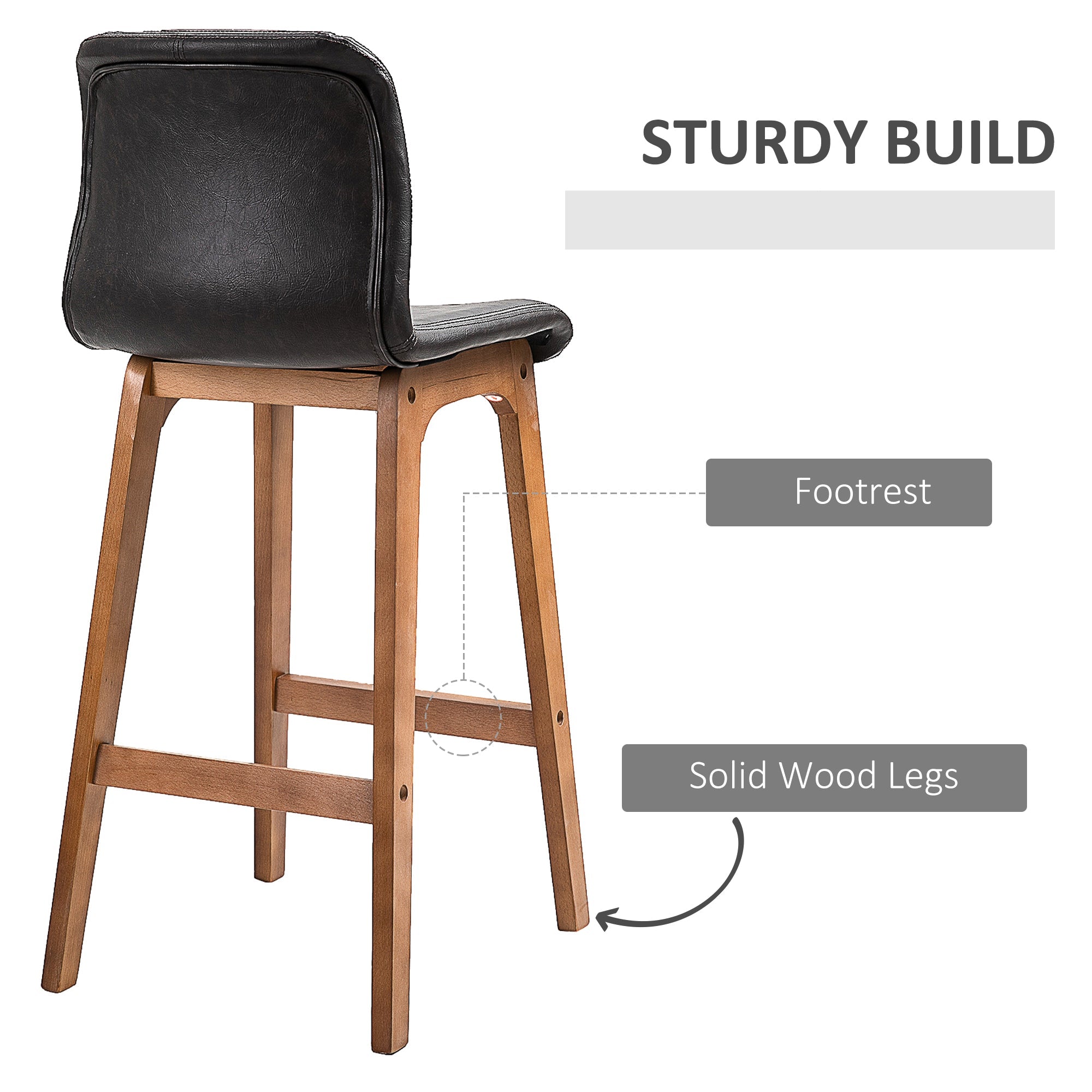 Modern Bar Stools Set of 2, PU Leather Upholstered Bar Chairs with Wooden Frame, Footrest for Home Bar, Dining Room-4