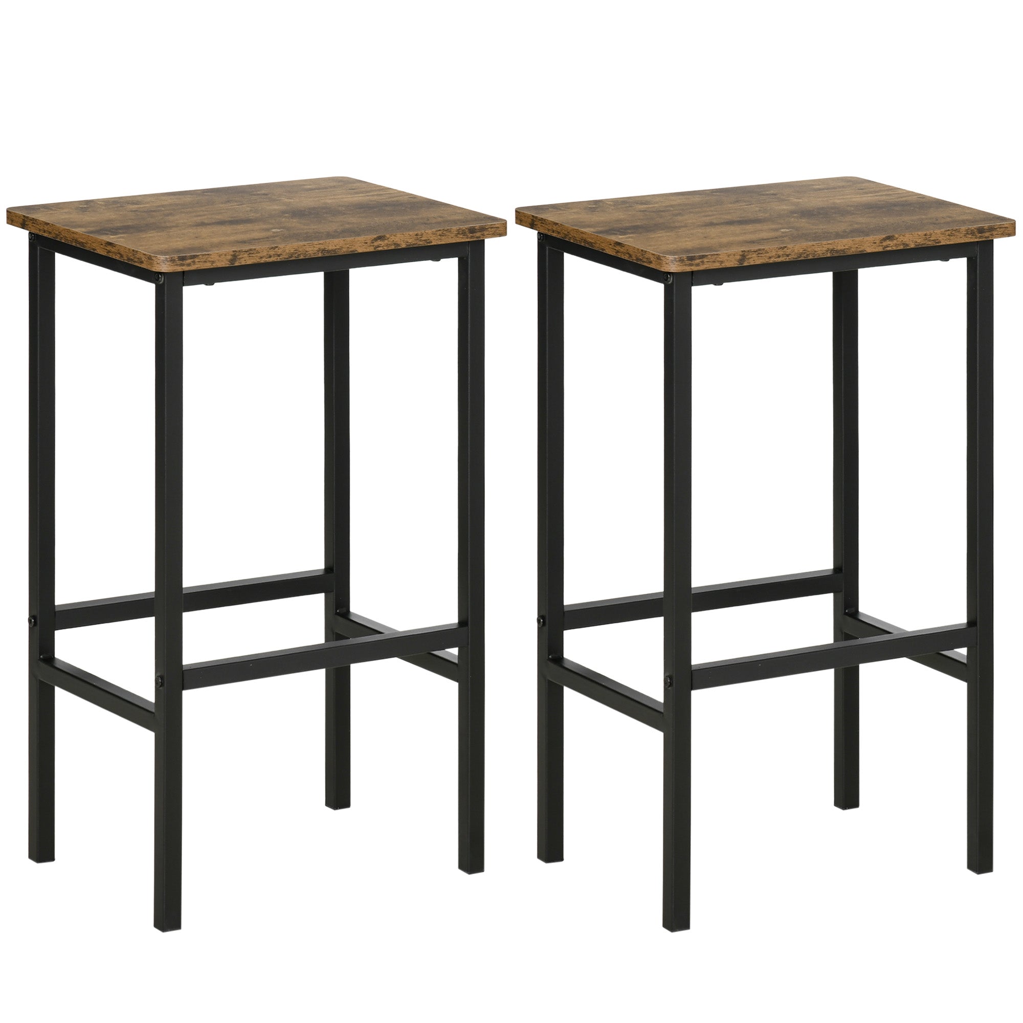 Industrial Set of 2 Bar Chairs with Footrest, Counter Height Bar Stools for Dining Area Home Pub Rustic, Brown-1