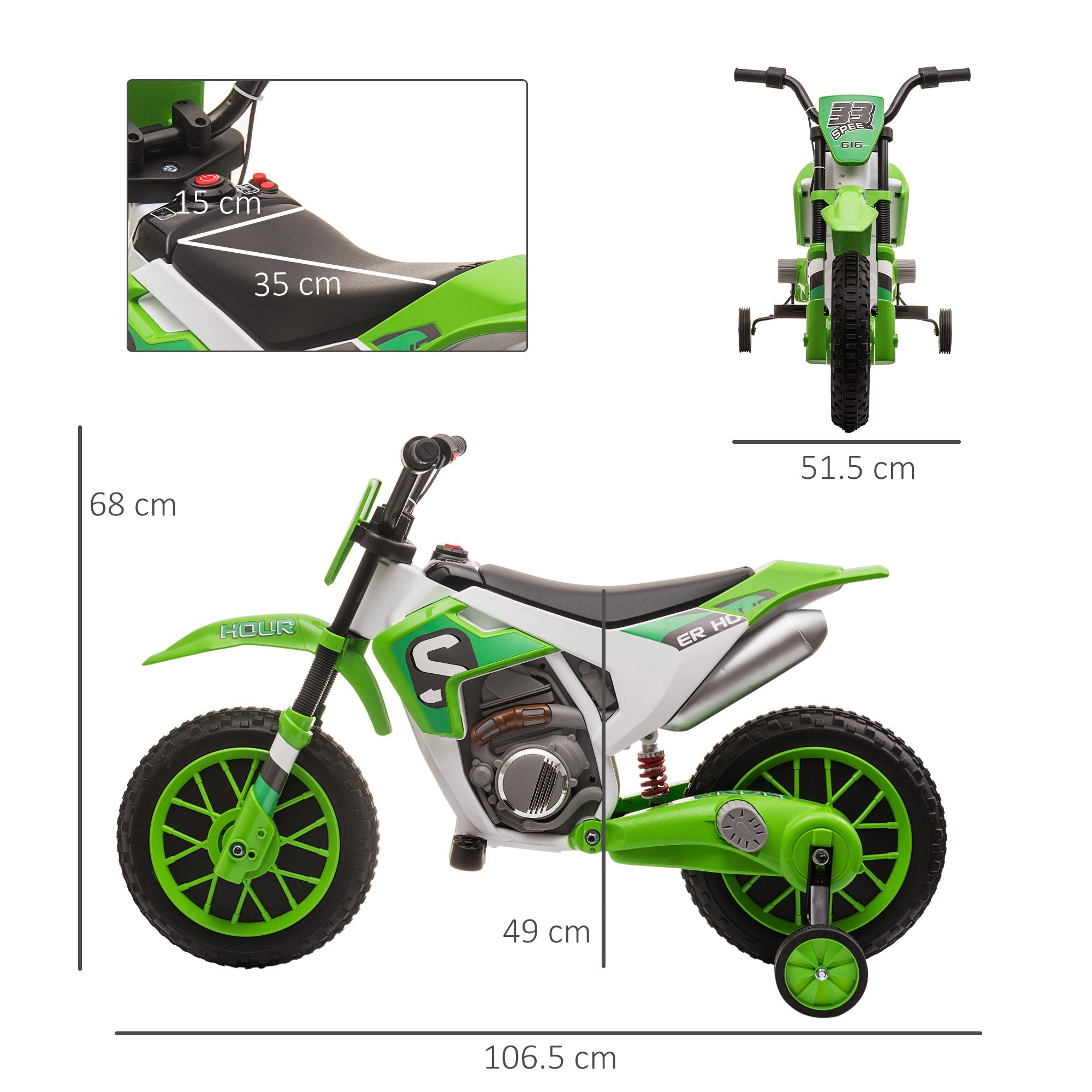 12V Kids Electric Motorbike Ride On Motorcycle Vehicle Toy with Training Wheels for 3-5 Years Old, Green-2