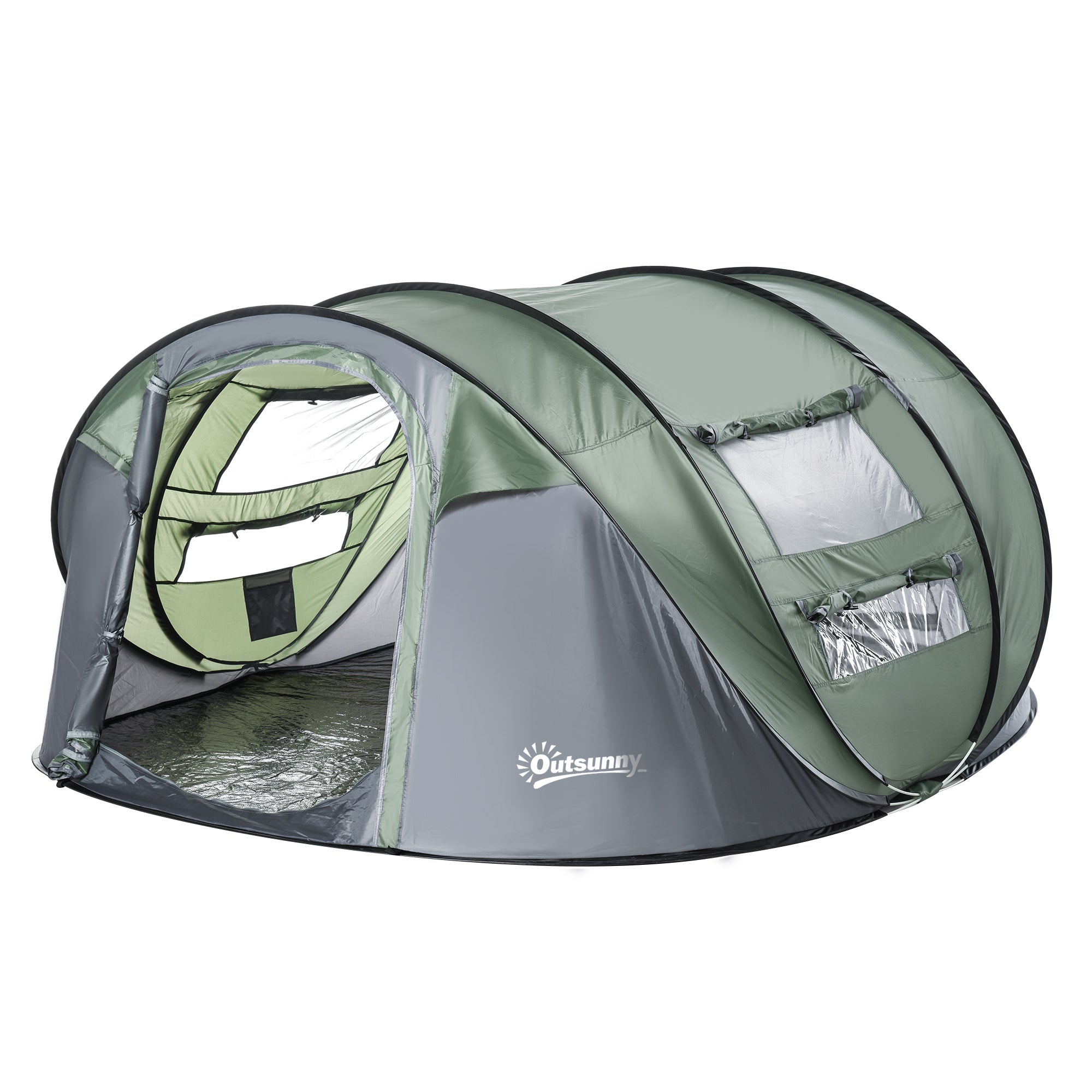 4-5 Person Pop-up Camping Tent Waterproof Family Tent w/ 2 Mesh Windows & PVC Windows Portable Carry Bag for Outdoor Trip Dark Green-0