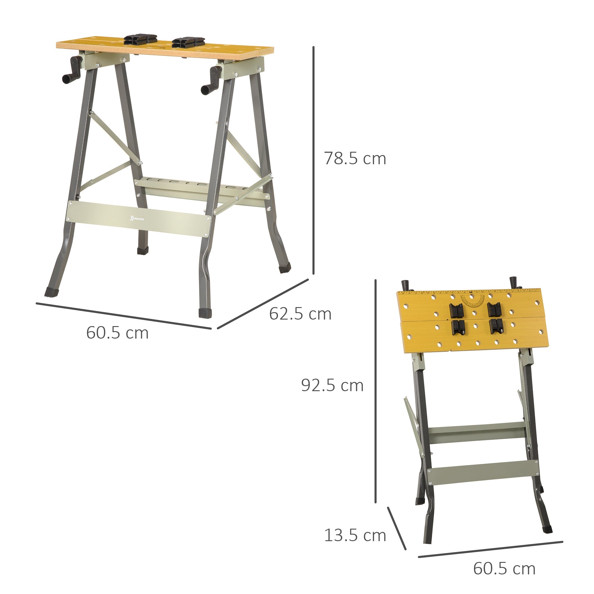 4-in-1 Work Bench, Saw Horse Folding Clamp Table w/ 4 Adjustable Clamping Pegs for DIY Home Garage, Grey-2