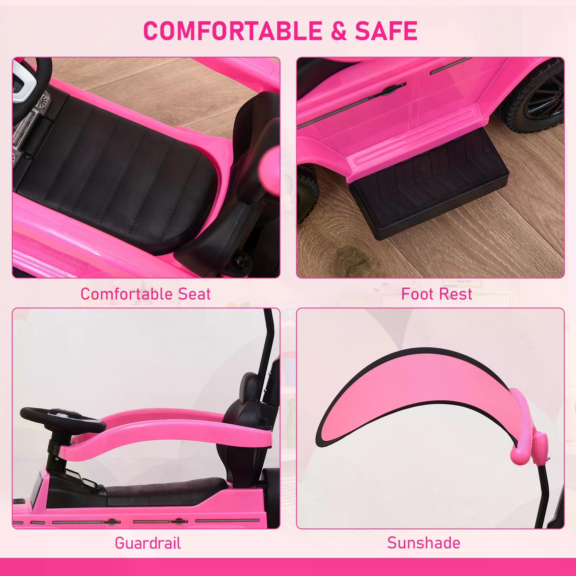 Compatible Ride-On Push Along Car Sliding Walker Mercedes-Benz G350 Walker Foot to Floor Slider Stroller Toddler Vehicle Steering Wheel Pink-4