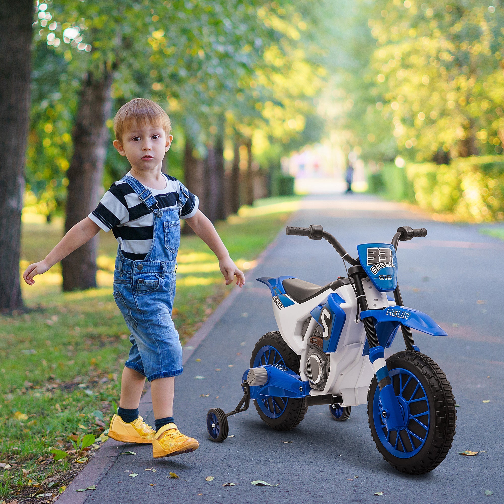 12V Kids Electric Motorbike Ride On Motorcycle Vehicle Toy with Training Wheels for 3-5 Years Old, Blue-1