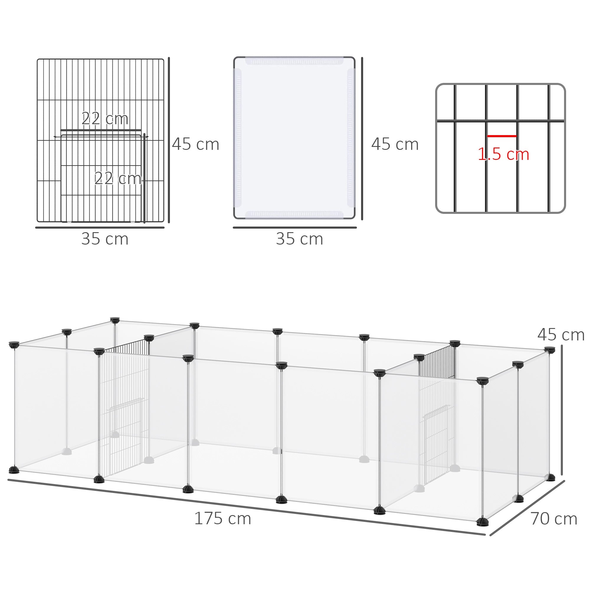 Pet Playpen DIY Small Animal Cage 18 Panels Portable Metal Wire Yard Fence for Guinea Pigs Hedgehogs, 175 x 70 x 45 cm, White-2