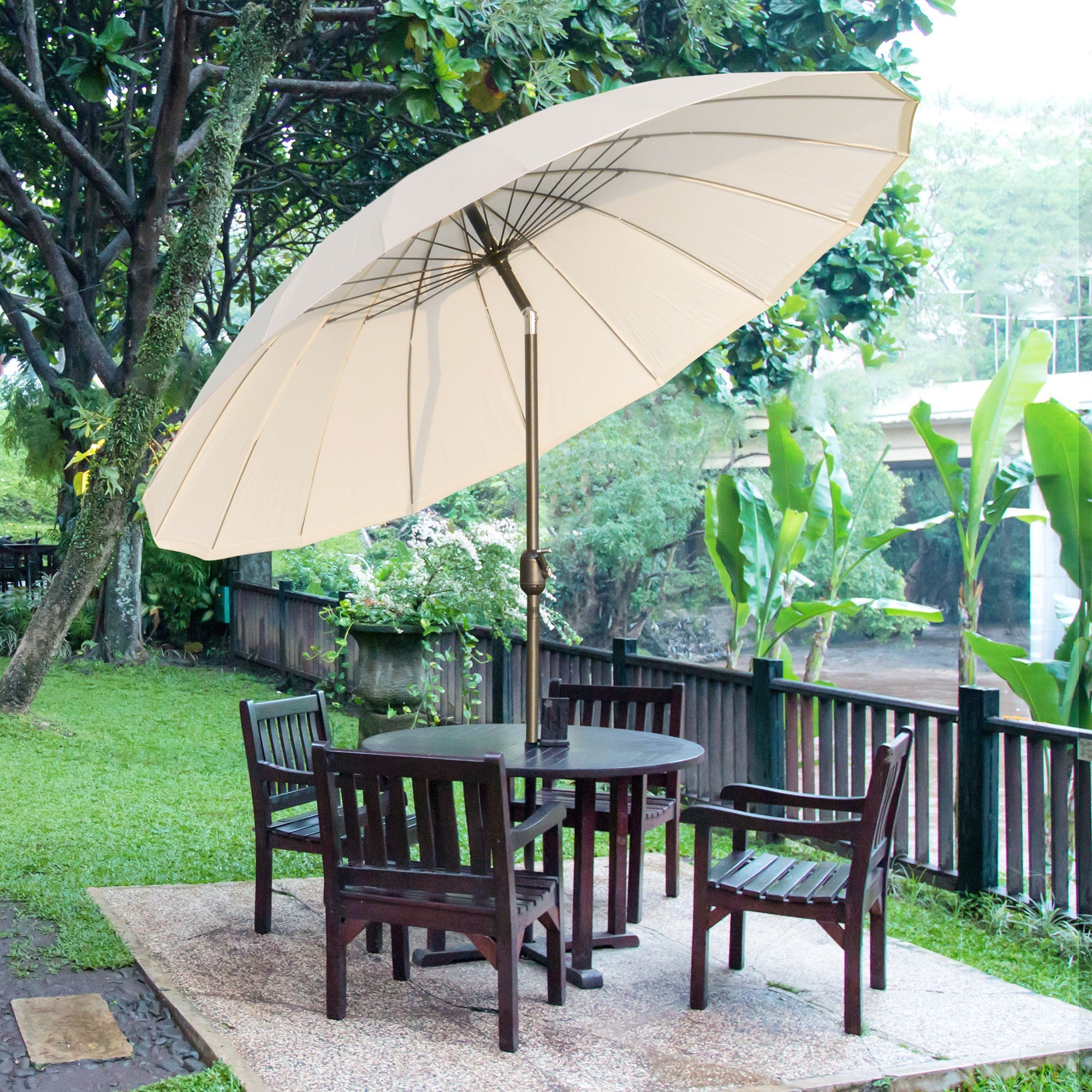 Ф255cm Patio Parasol Umbrella Outdoor Market Table Parasol with Push Button Tilt Crank and Sturdy Ribs for Garden Lawn Backyard Pool White-1