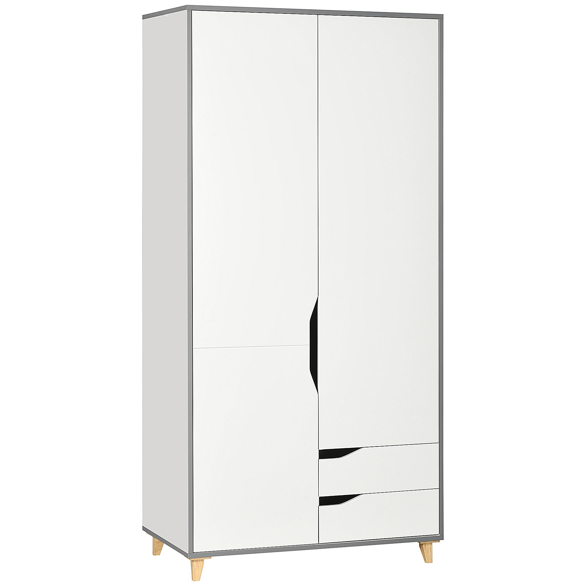 Wardrobe with 2 Doors, 2 Drawers, Hanging Rail, Shelves for Bedroom Clothes Storage Organiser, 89x50x185cm, White-0