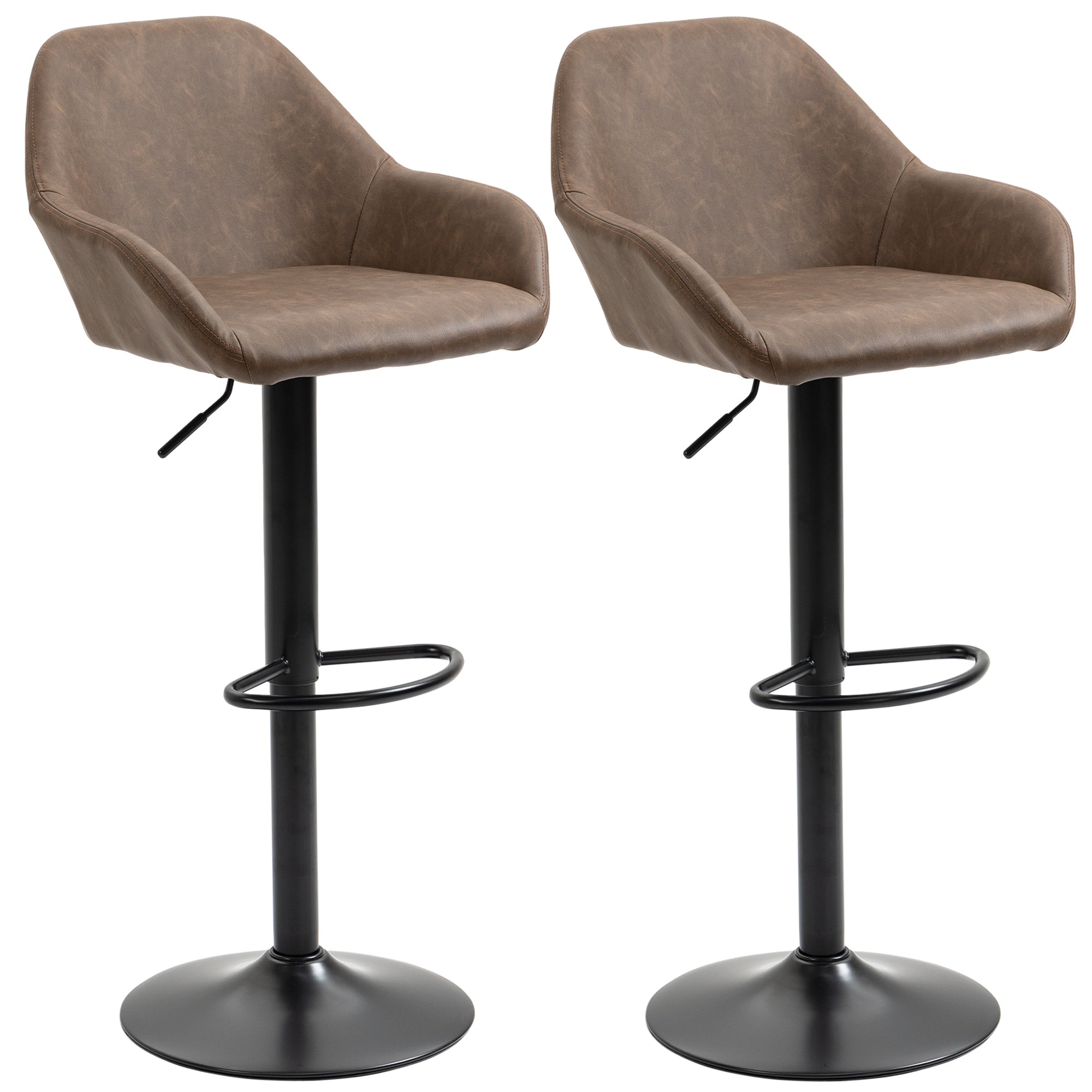 Adjustable Bar Stools Set of 2, Swivel Barstools with Footrest and Backrest, PU Leather Steel Base, for Kitchen Counter Dining Room Dark Brown-0