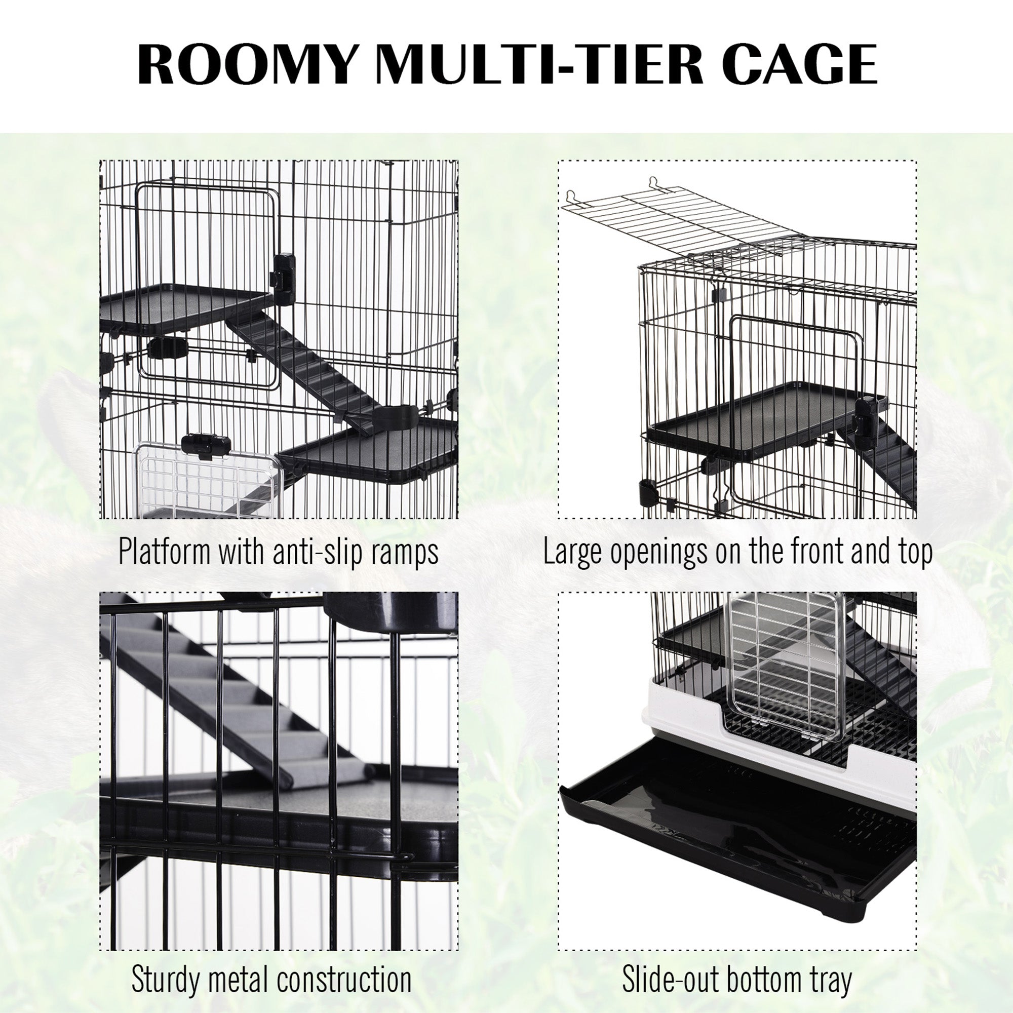 3 Tier Rolling Small Animal Rabbit Cage Chinchillas Hutch Pet Play House with Platform Ramp Removable Tray 81.2 x 52.7 x 110 cm-3