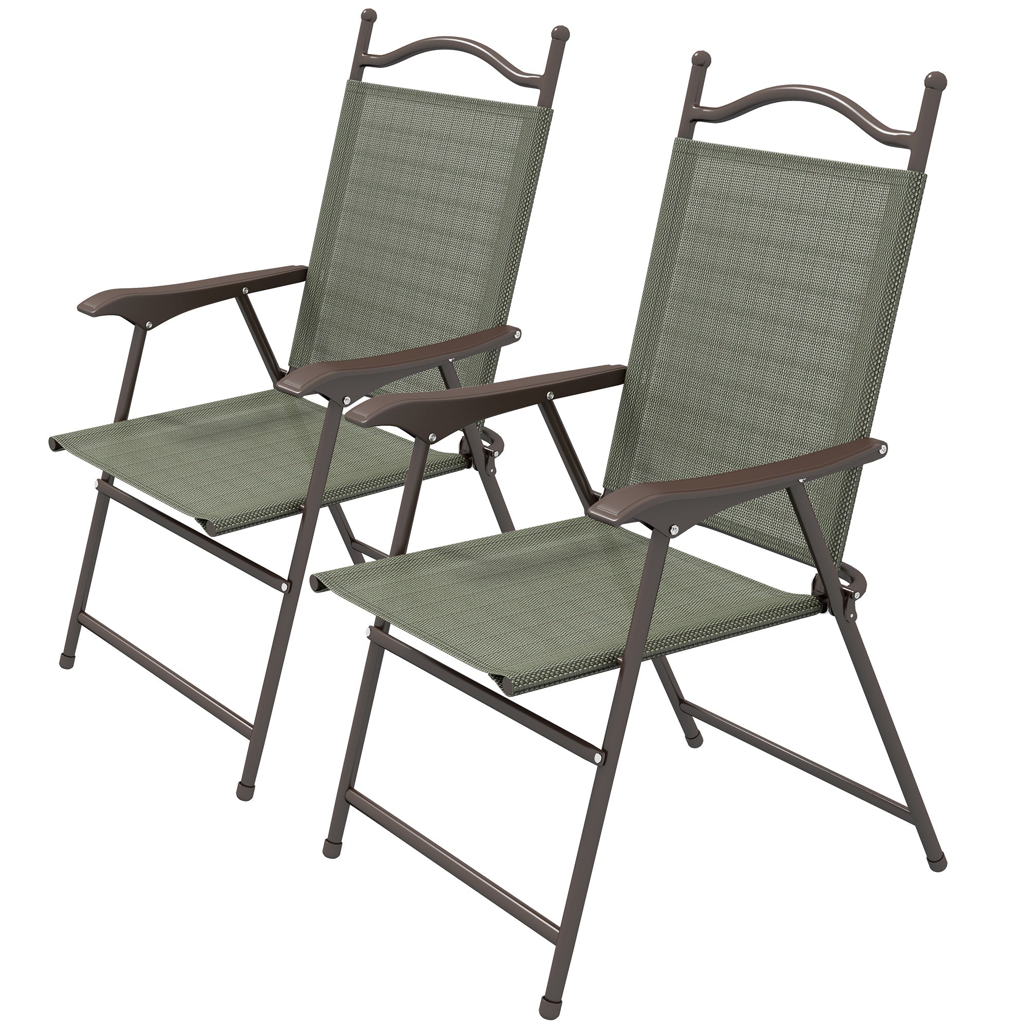 2 Pieces Folding Patio Camping Chairs Set, Sports Chairs for Adults with Armrest, Mesh Fabric Seat for Lawn-0