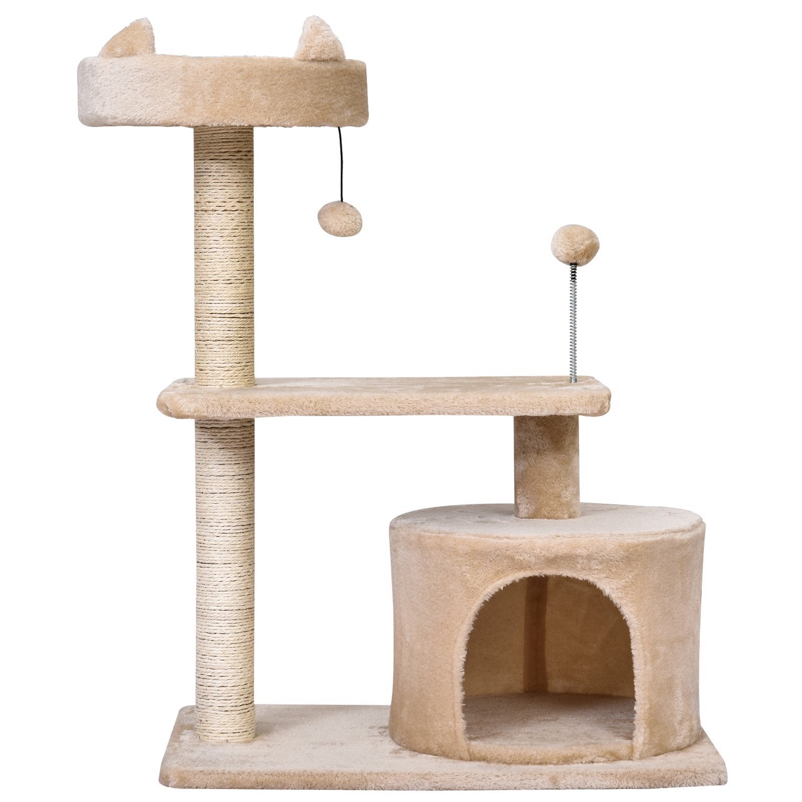 Cats 3-Tier Sisal Rope Scratching Post w/ Toys Beige-0