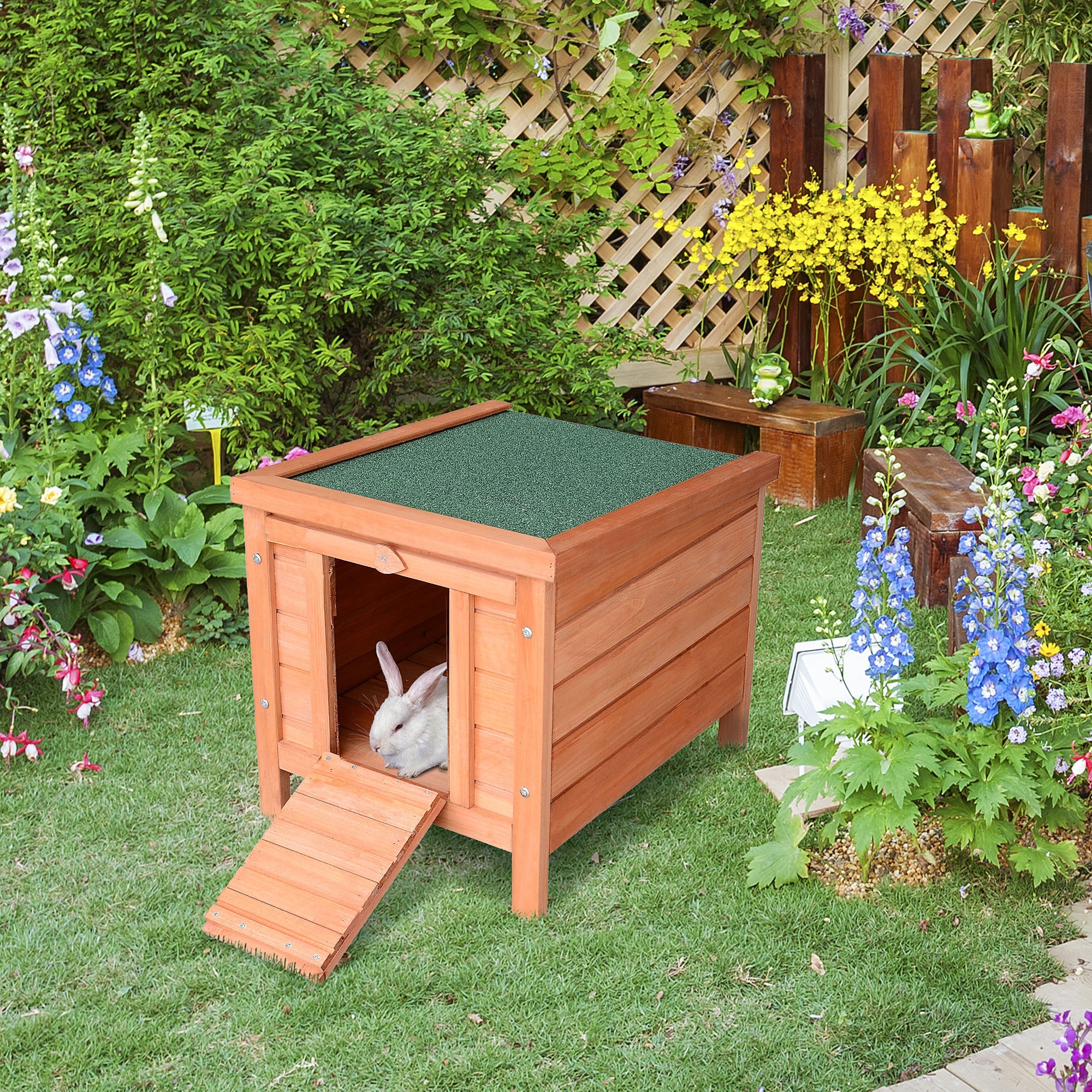 Wooden Rabbit Hutch Bunny Puppy Cage Guinea Pig Hide House Pet Habitat Small Animals Ferret 51 x 42 x 43 cm, Natural-1