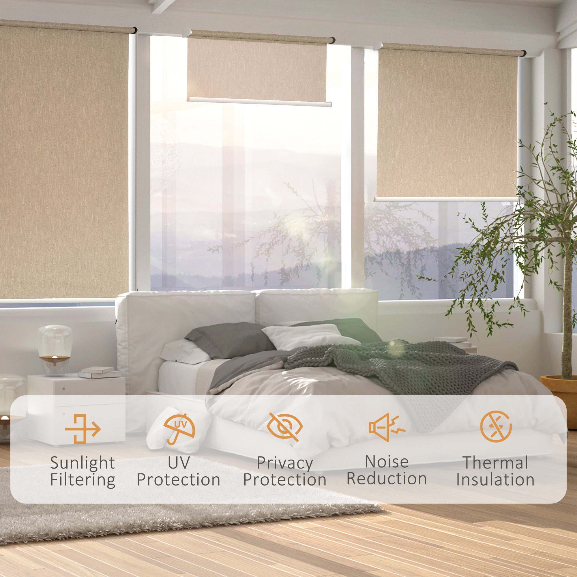 WiFi Smart Roller Blinds Window UV Privacy Protection with Rechargeable Battery, Electric Shades Blind Easy Fit Home Office Brown 90cm x 180cm-3