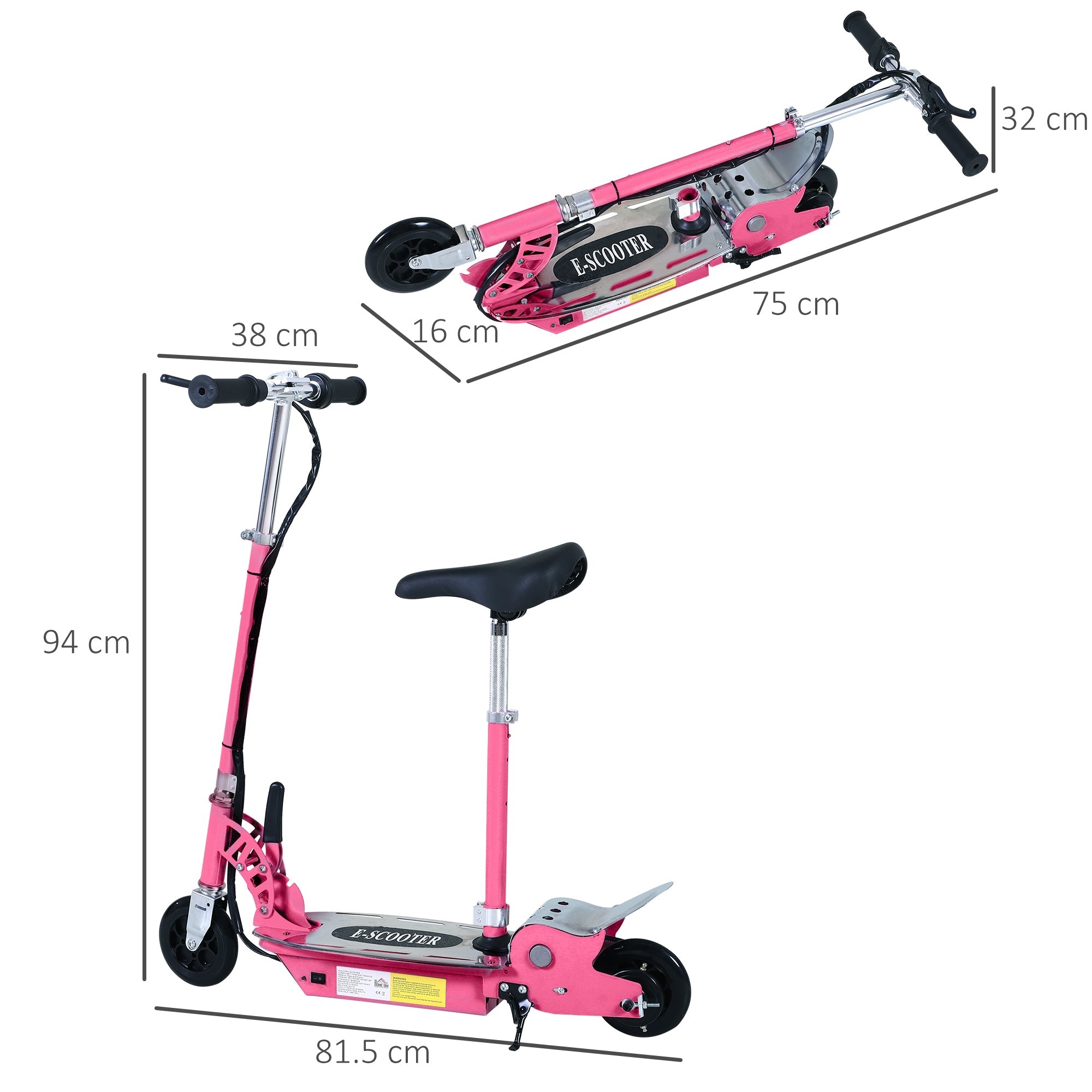 120W Teens Foldable Kids Powered Scooters 24V Rechargeable Battery Adjustable Ride on Outdoor Toy (Pink)-2