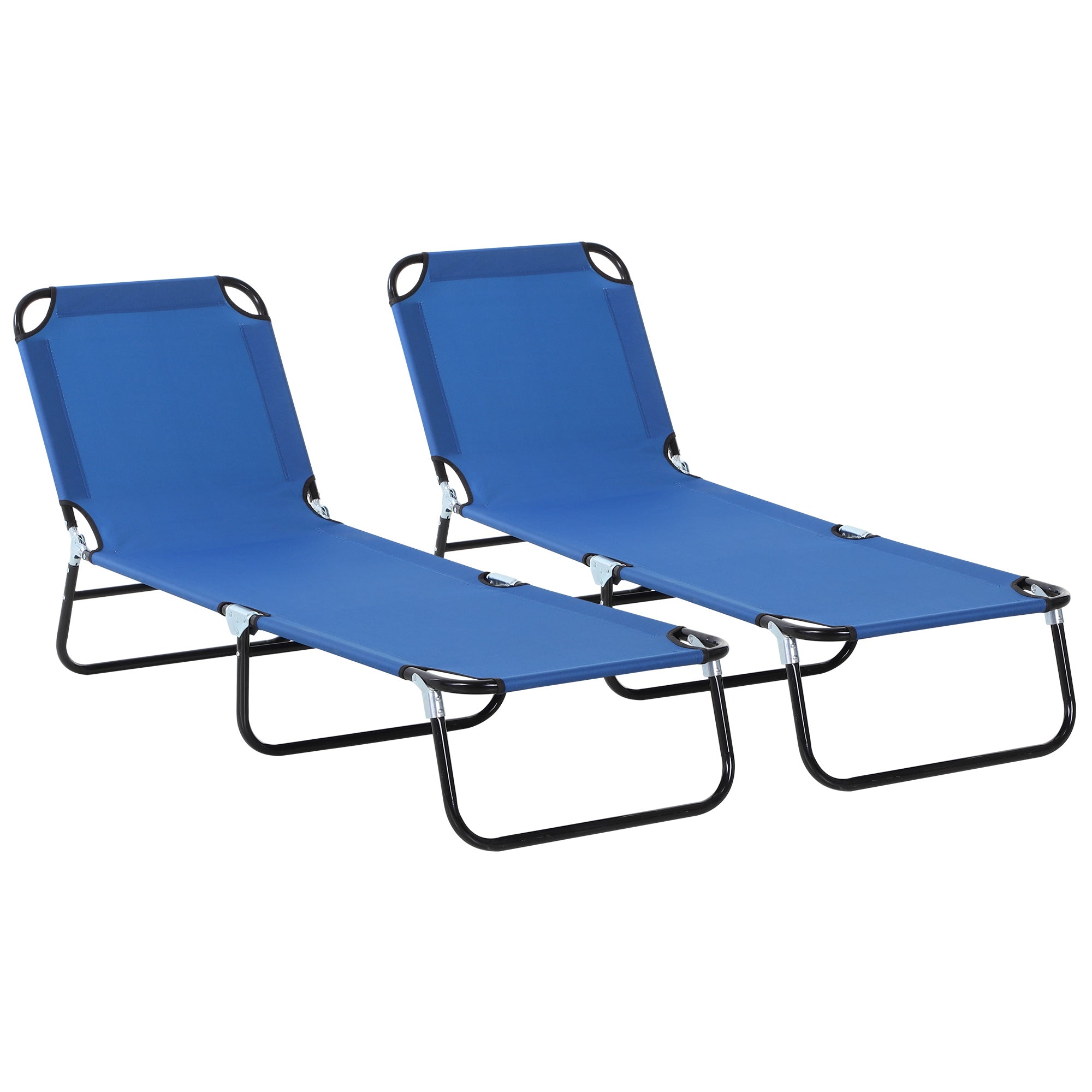 2 Pcs Foldable Sun Lounger Set w/ 5-Position Adjustable Backrest, Portable Relaxer Recliner w/ Lightweight Frame Great for Sun Bathing, Blue-0