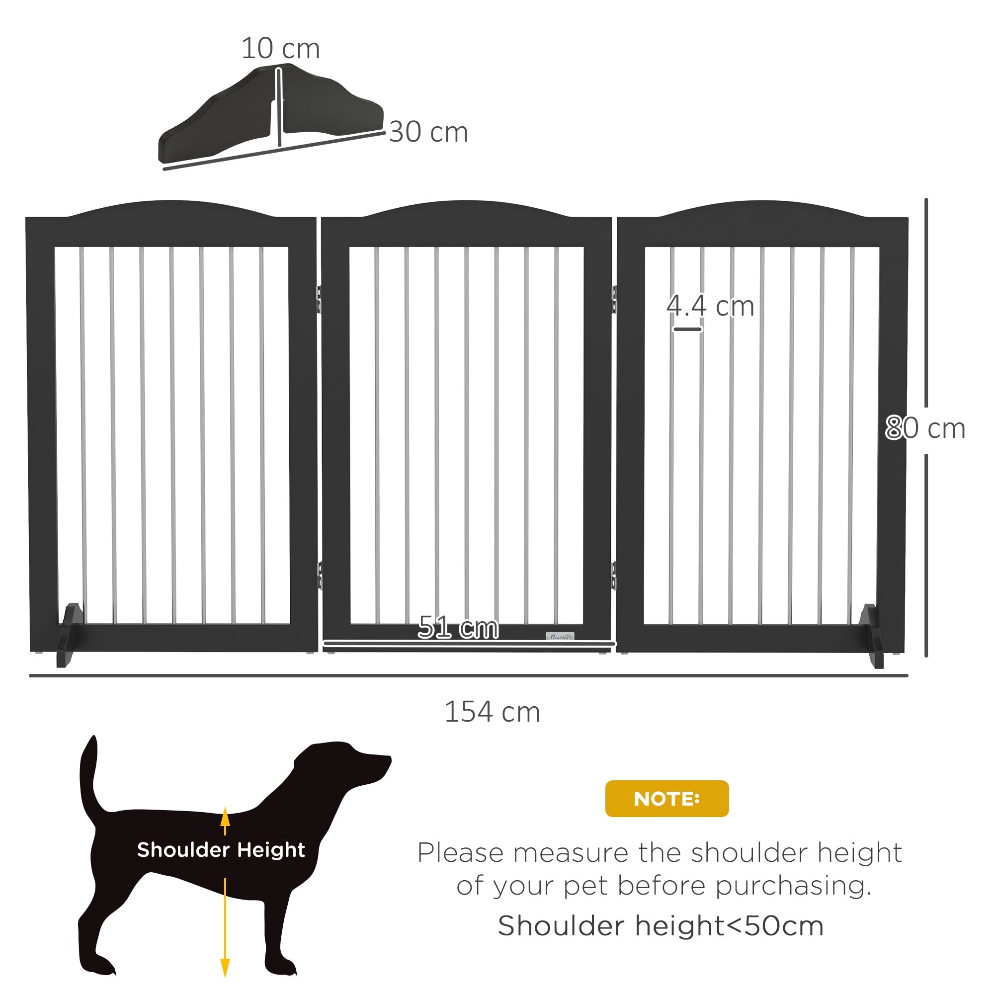 Foldable Dog Gate, Freestanding Pet Gate, with Two Support Feet, for Staircases, Hallways, Doorways - Black-2