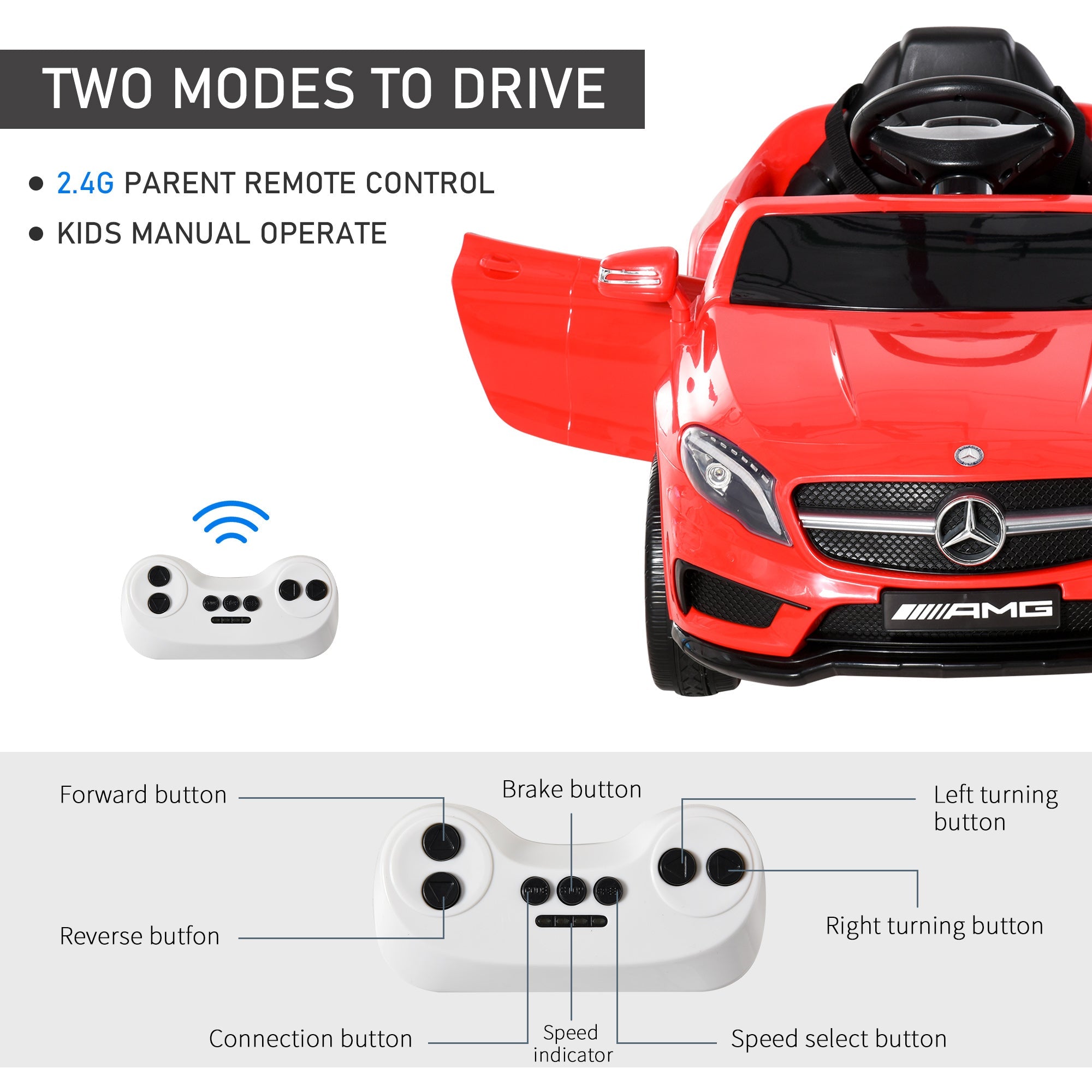 Compatible for 6V Kids Ride On Car Mercedes Benz GLA Licensed Toy toddler with Music Remote Control Rechargeable Headlight Two Speed Red-4