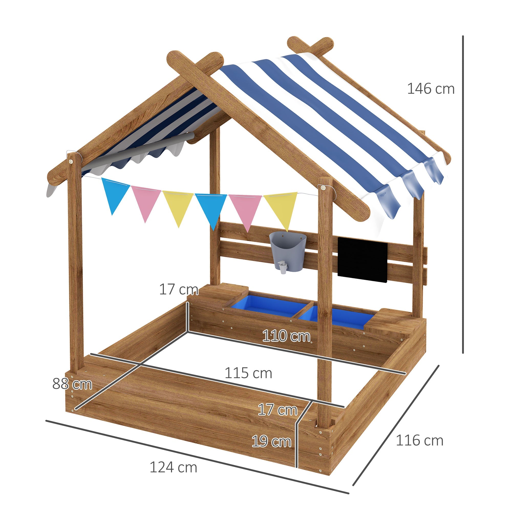 Wooden Sandbox with Canopy House Design Brown-2