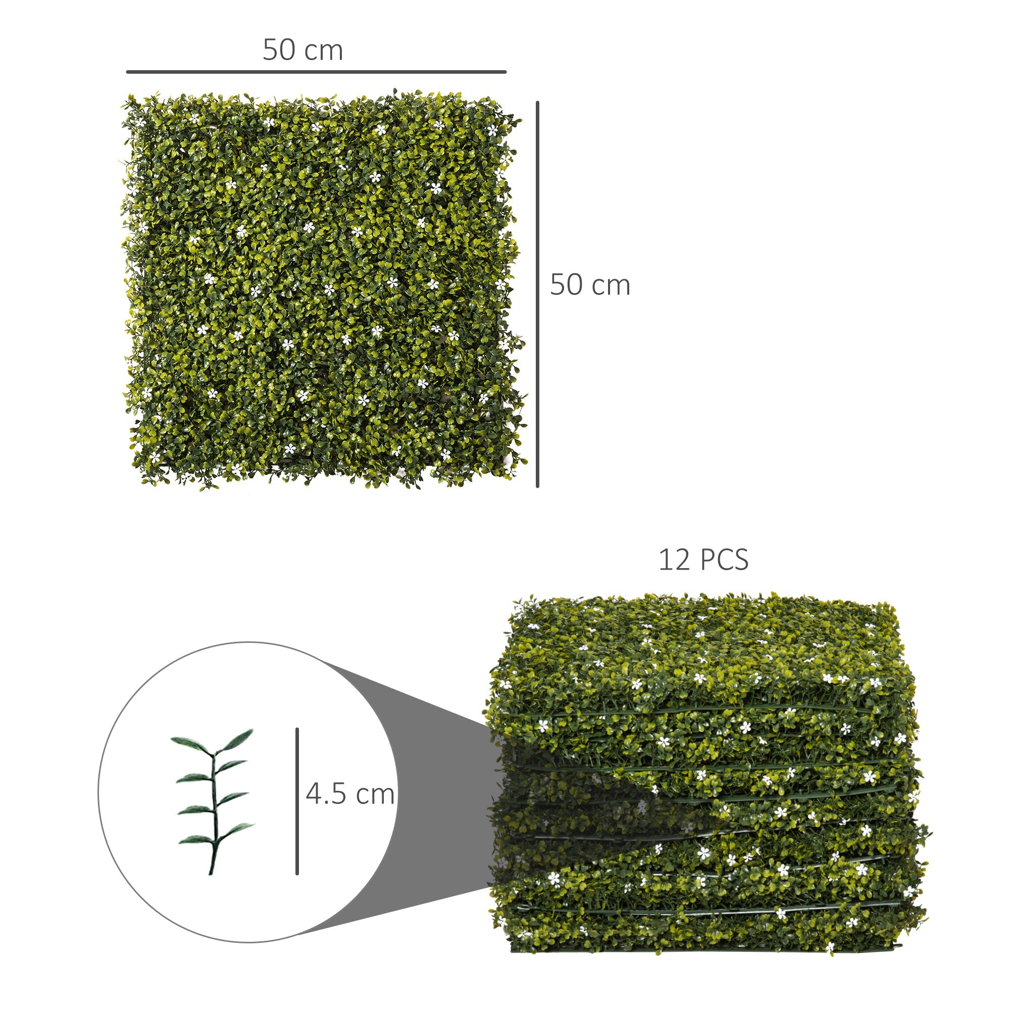 12PCS Artificial Boxwood Wall Panels 50cm x 50cm Grass Privacy Fence Screen Faux Hedge Greenery Backdrop Encrypted Milan Grass-2