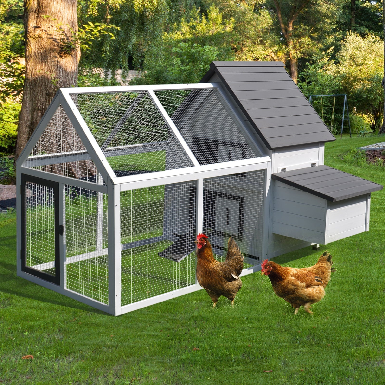 Wood Chicken Coop Pet Poultry Chicken House Backyard with Nesting Box Ramp Run-1