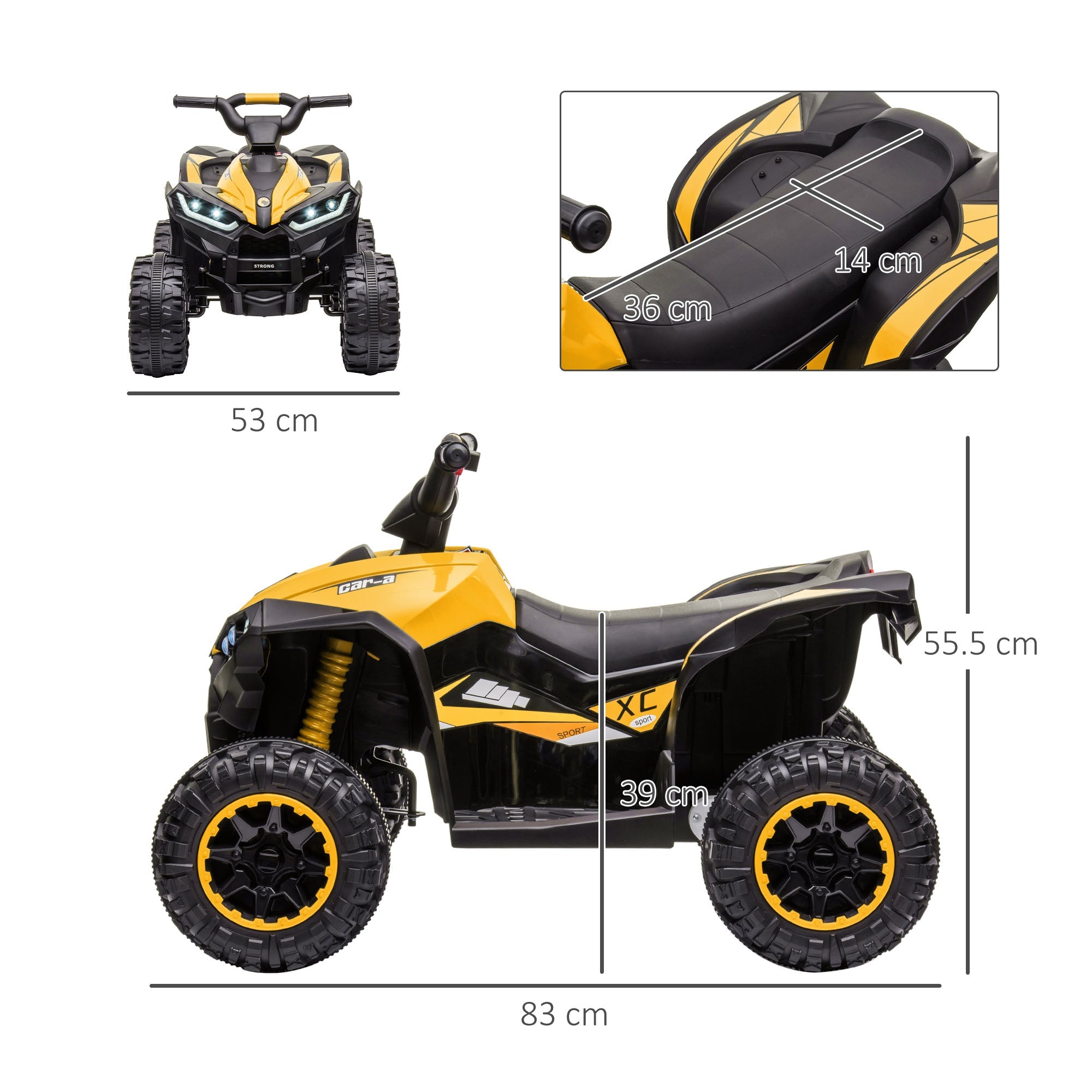 12V Quad Bike with Forward Reverse Functions, Ride on Car ATV Toy with High/Low Speed, Slow Start, Suspension System, Horn, Music, Yellow-2